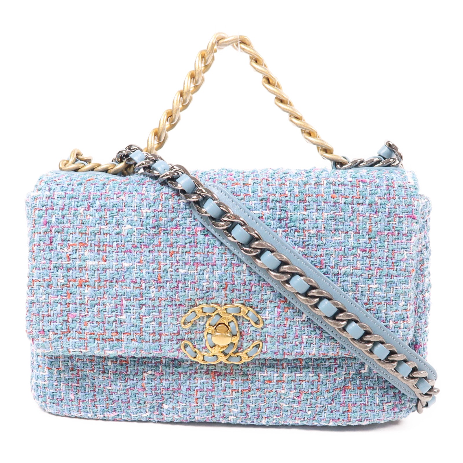 CHANEL 斜紋軟呢Shoulder Bag金扣鏈帶肩背袋