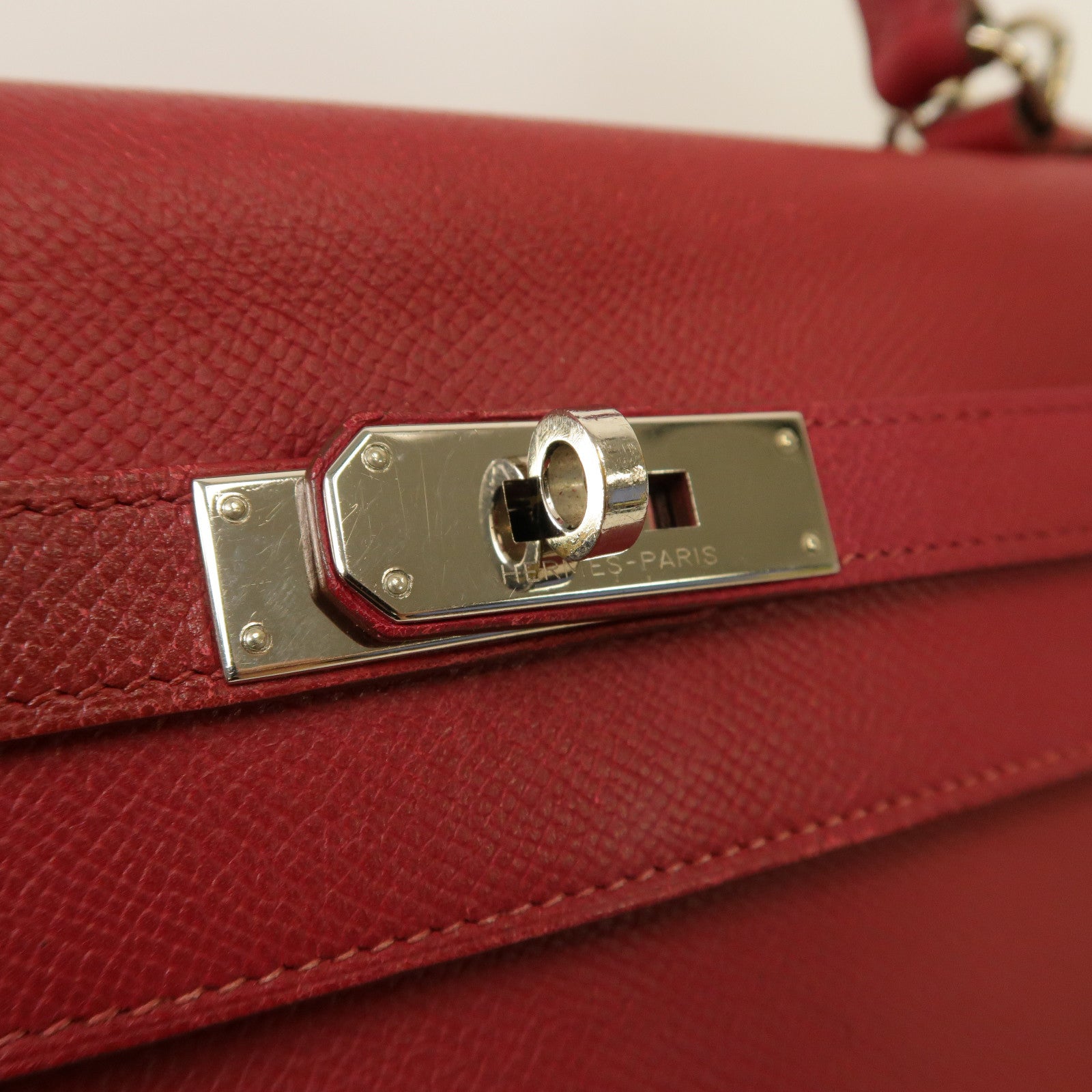 HERMES 【激減優惠】Epsom皮革Kelly 32銀扣手挽肩背兩用袋Ruby/紅色