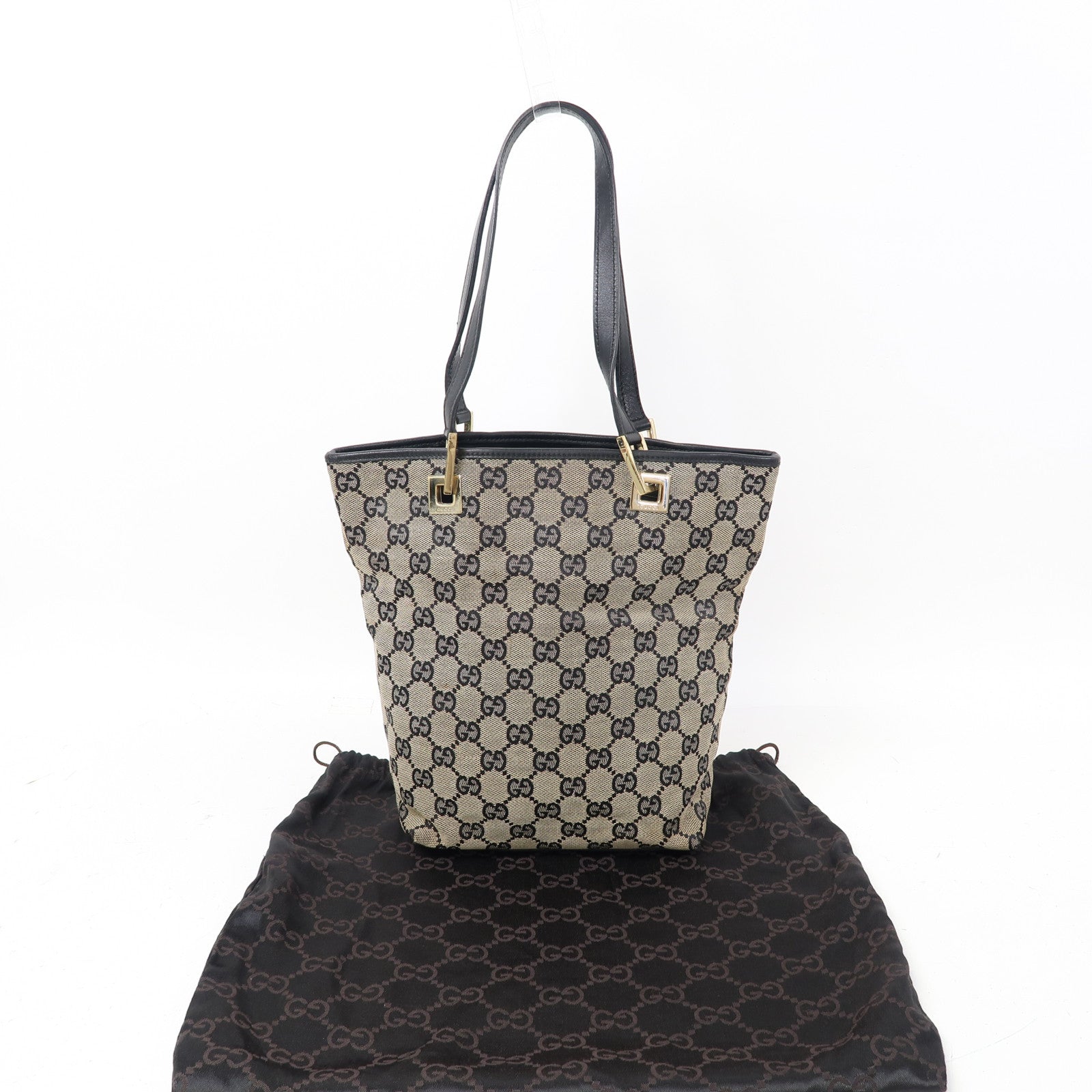 GUCCI 帆布Pochette金扣肩背袋藍色/米色