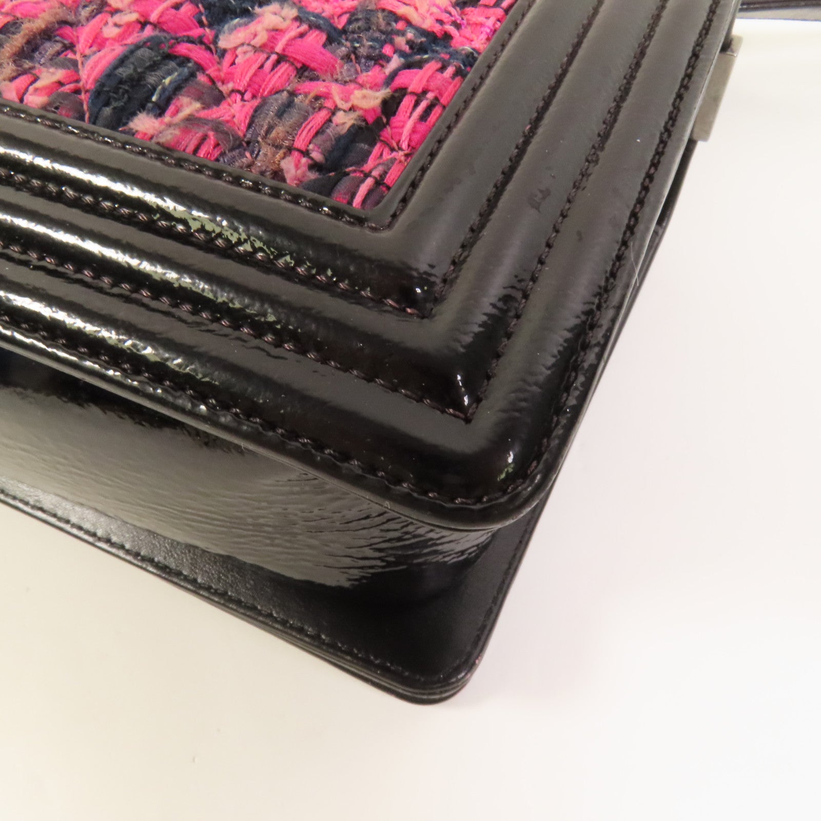 CHANEL 【激減優惠】Tweed/牛皮皮革Boy 25銀扣鏈帶肩背袋