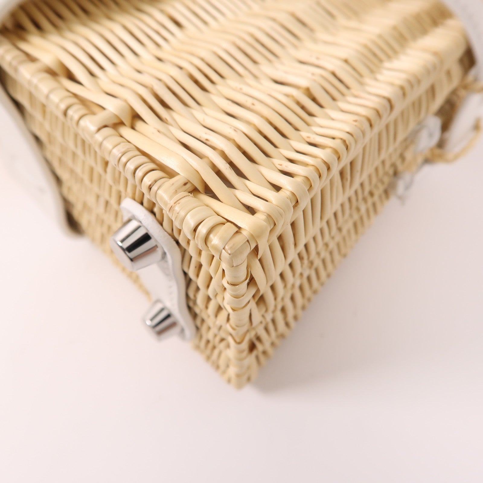 HERMES Wicker/Swift皮革Kelly Picnic Mini銀扣手挽肩背兩用袋White/Beige