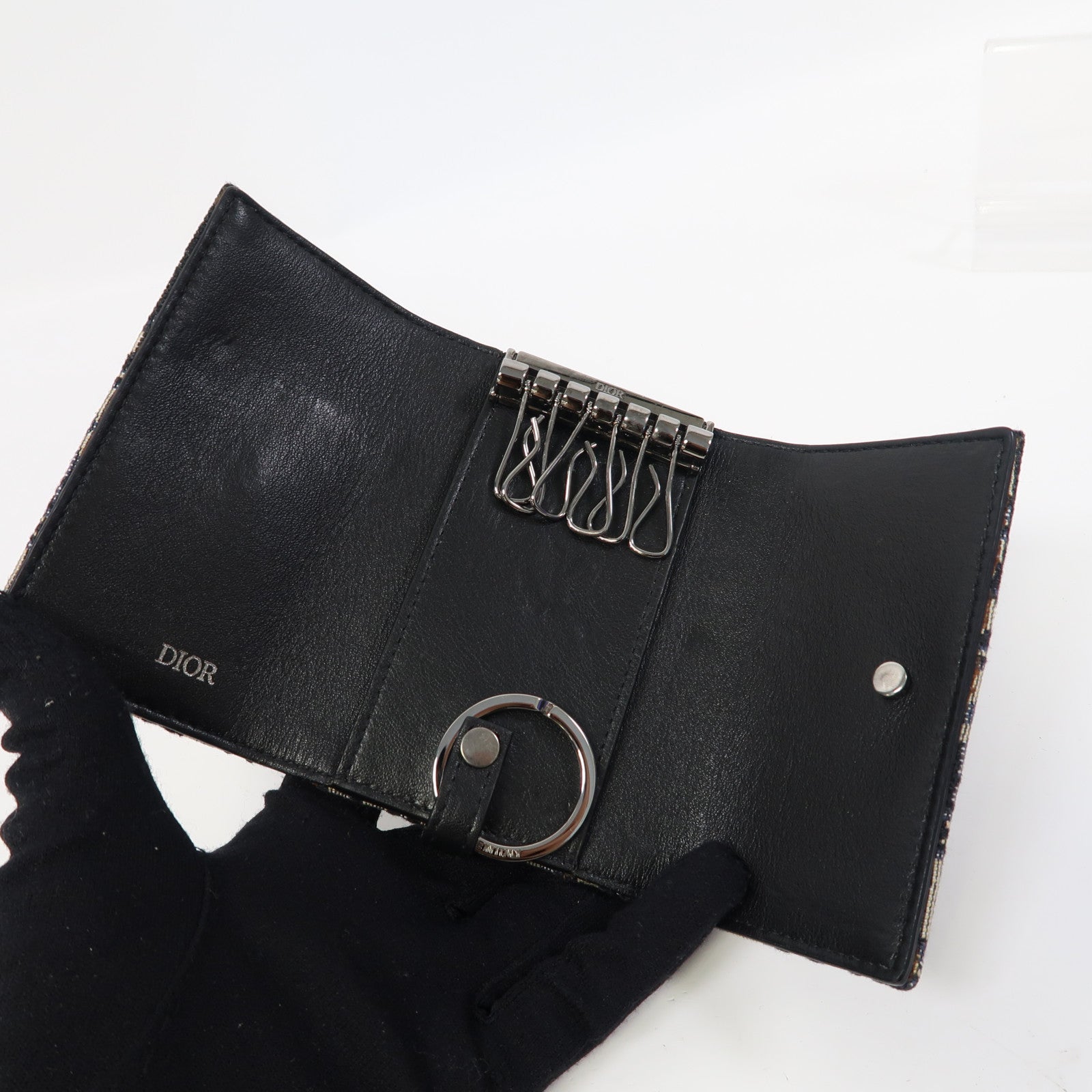 Dior 帆布Key Case銀扣鎖匙包米色/黑色