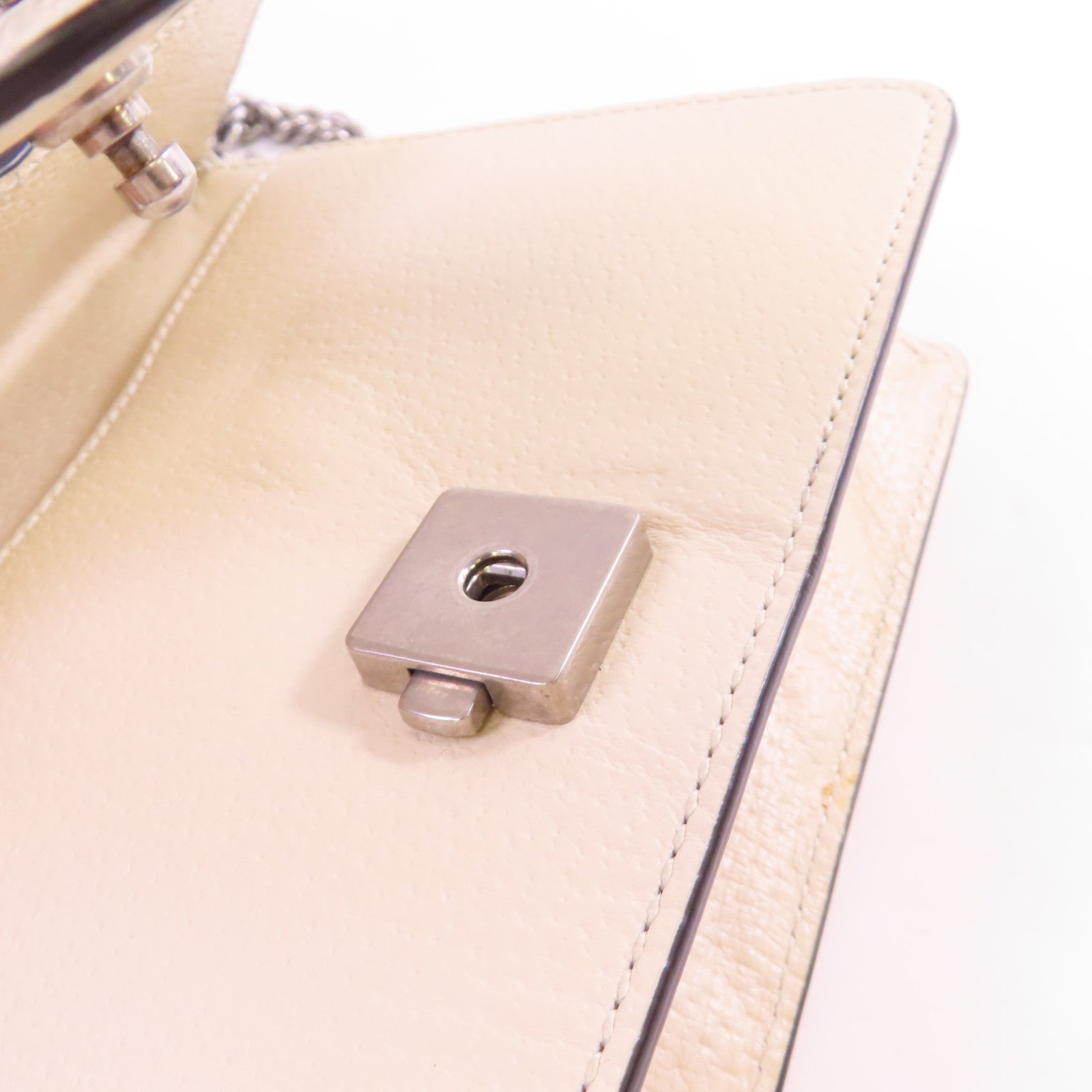 GUCCI 【激減優惠】牛皮皮革Dionysus Mini Shoulder Bag銀扣鏈帶肩背袋米白色