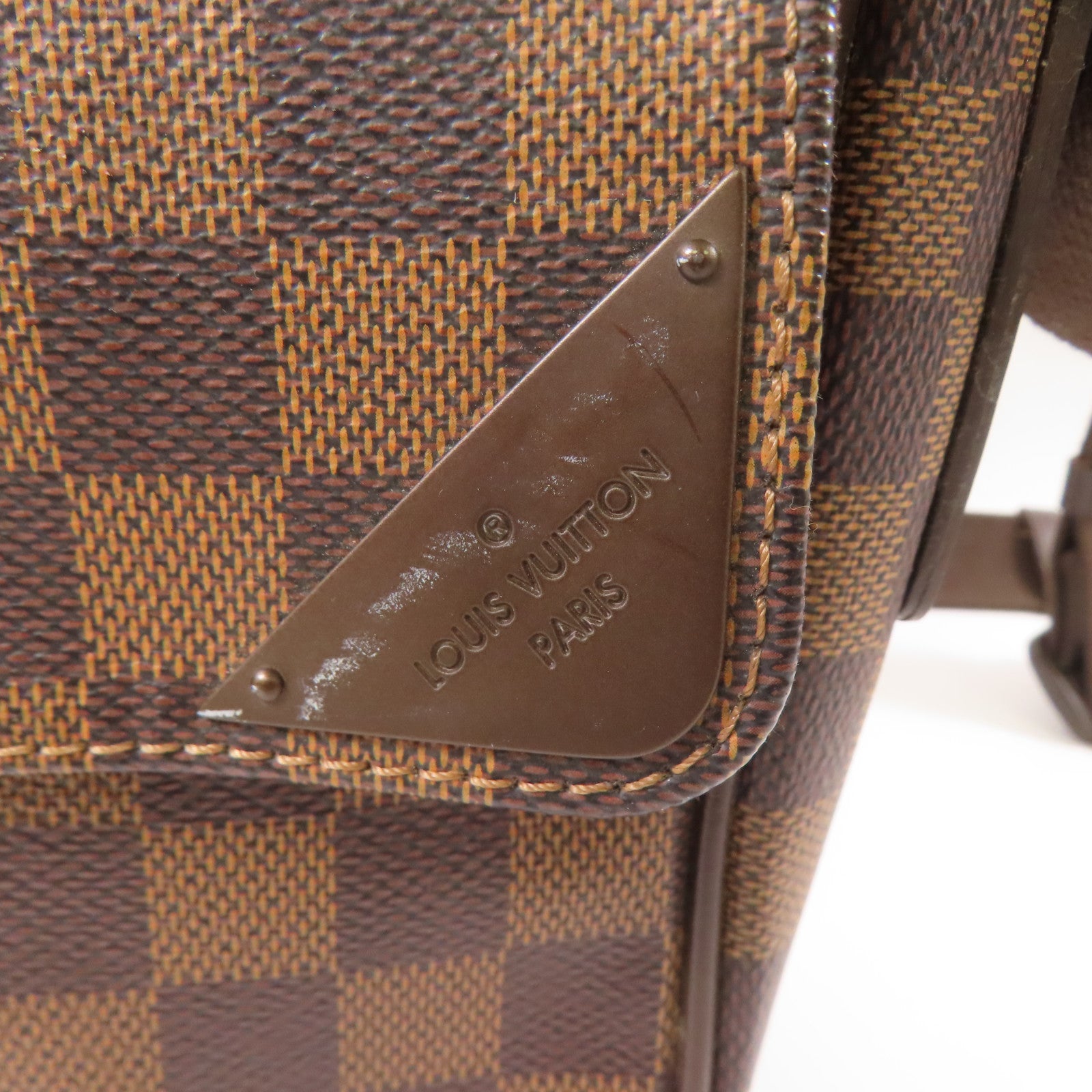 LOUIS VUITTON Damier Shelton MM金扣肩背袋棕色