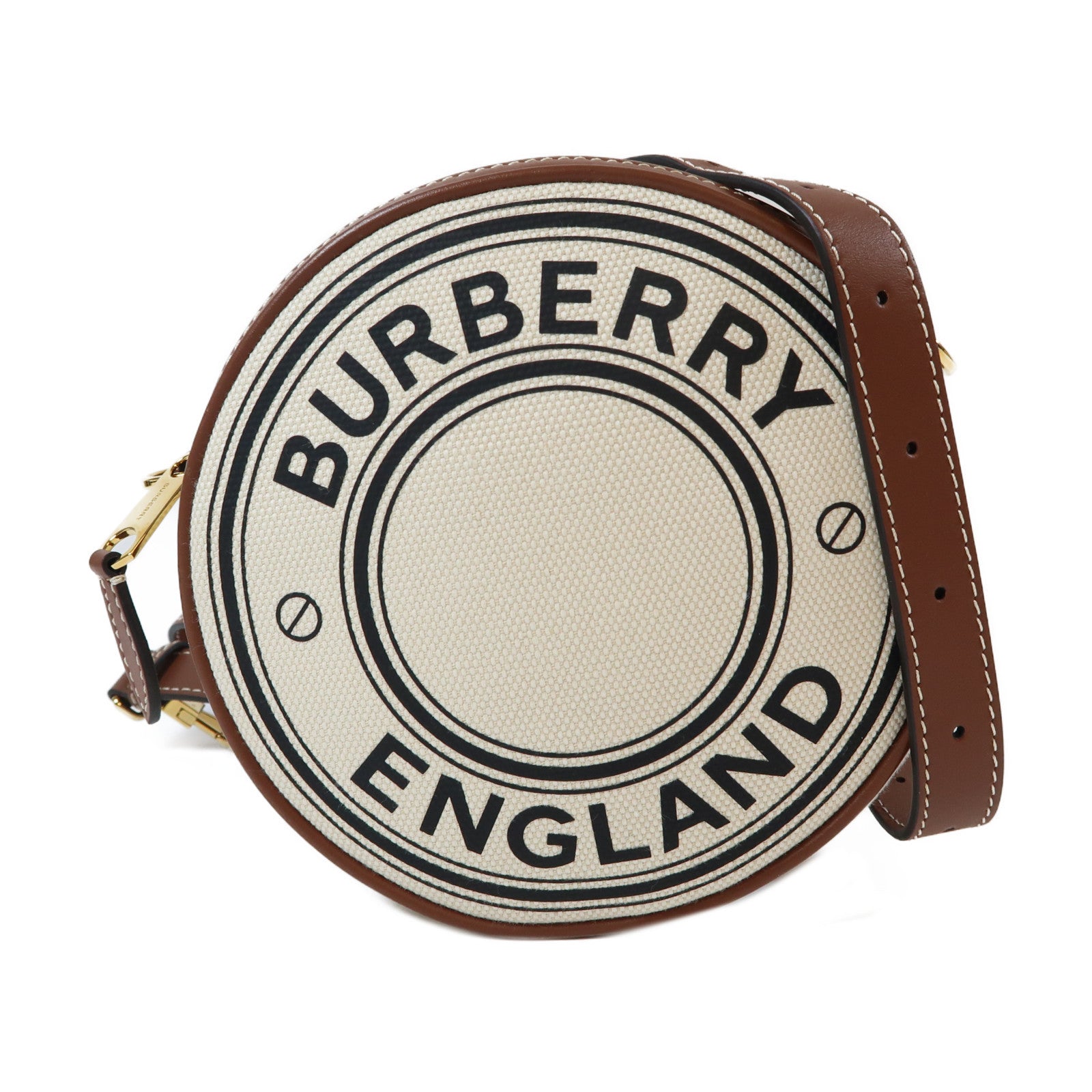 BURBERRY 牛皮皮革/帆布Louise Bag金扣肩背袋米色/啡色