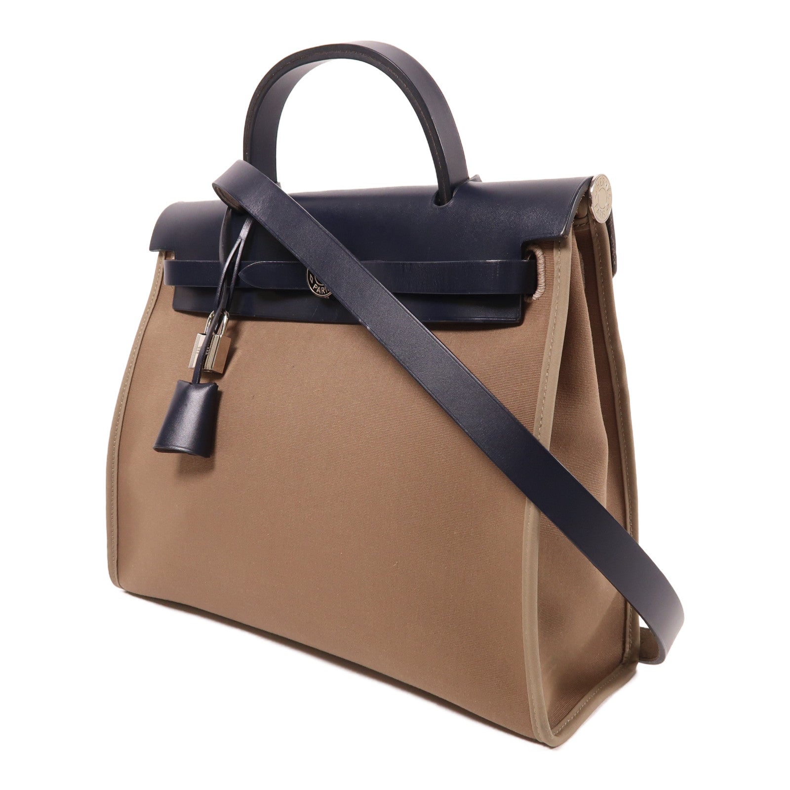HERMES 【激減優惠】帆布Herbag 31 PM銀扣手挽肩背兩用袋