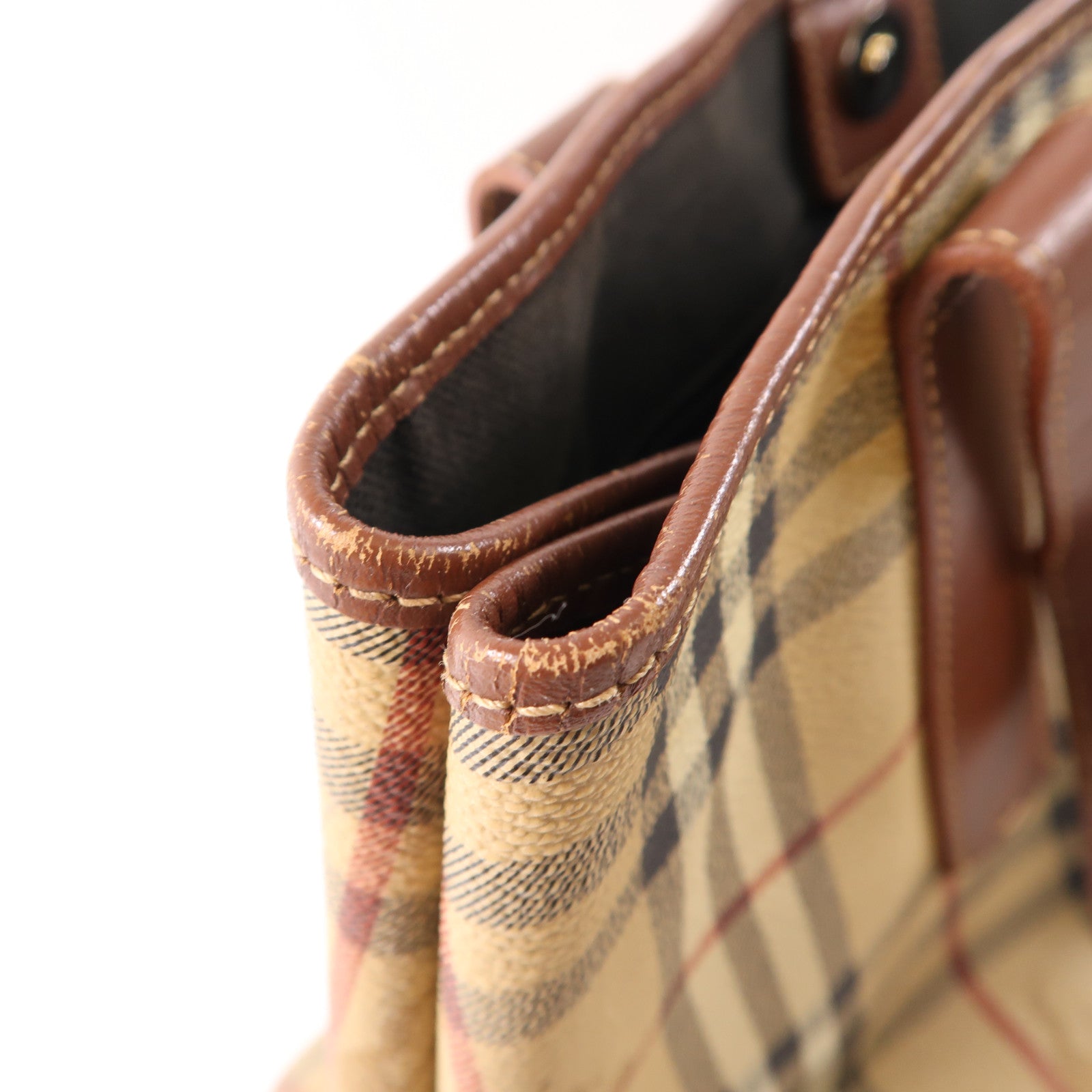 BURBERRY 塗層帆布/牛皮皮革Tote Bag銀扣手挽袋