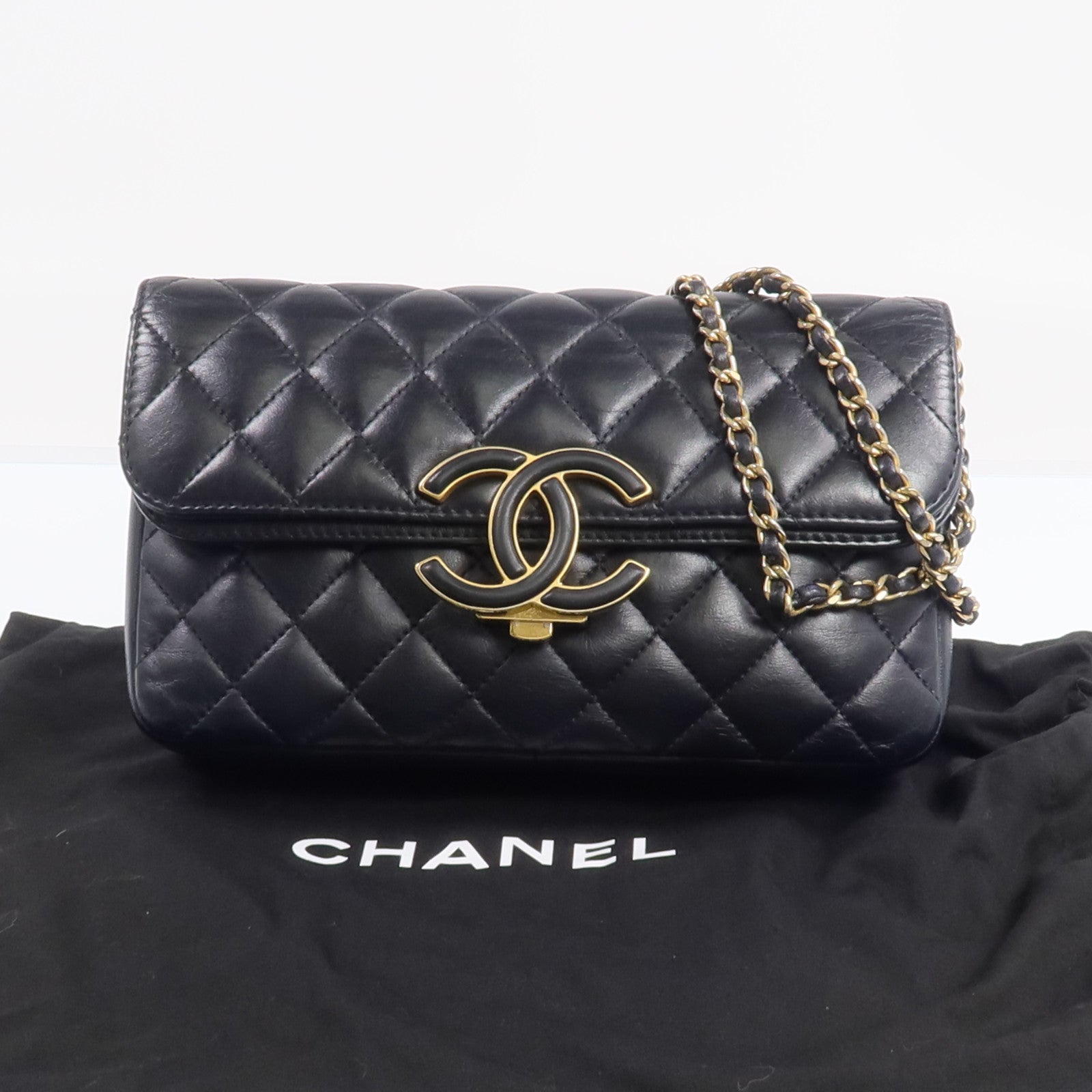 CHANEL 羊皮皮革Chain Shoulder金扣鏈帶肩背袋