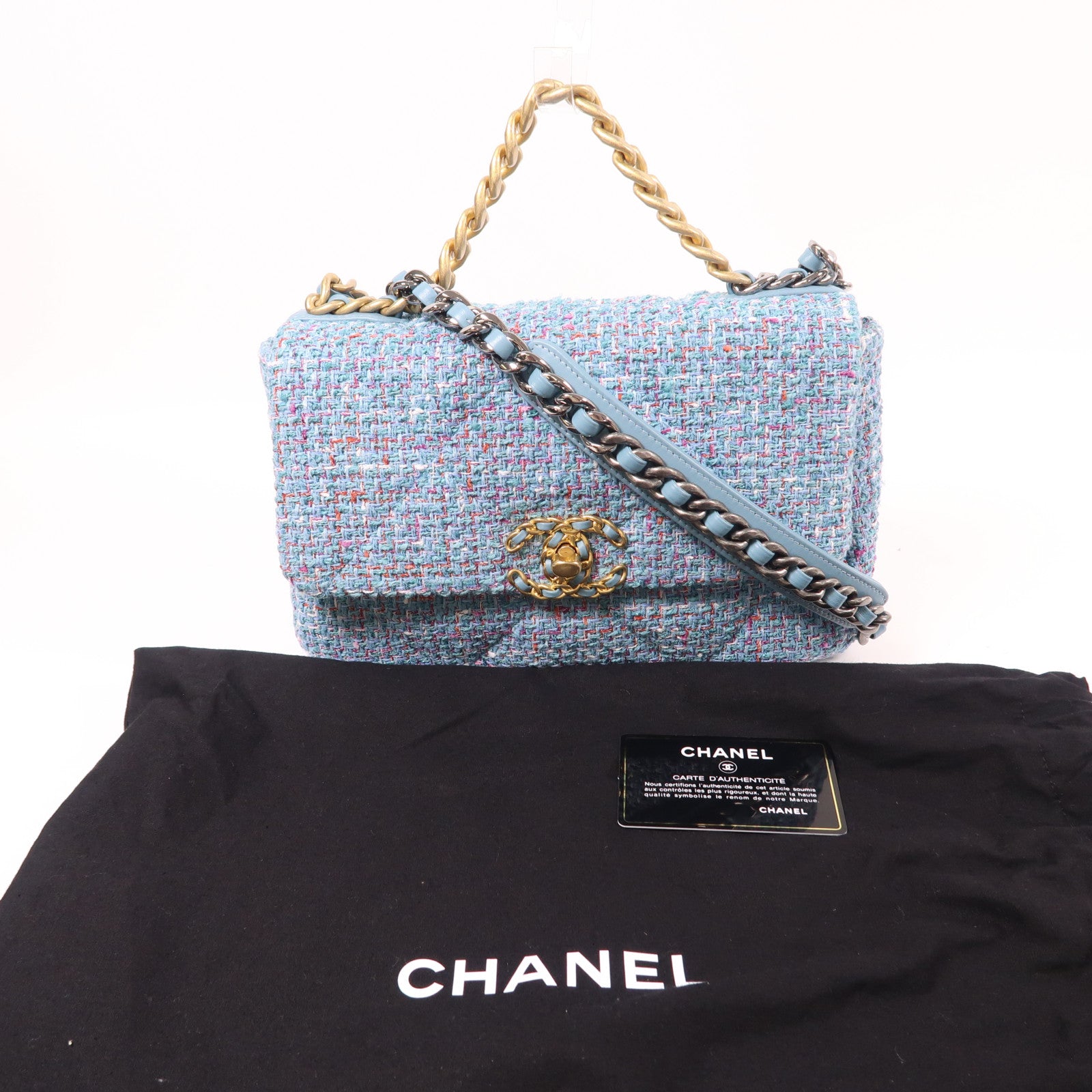 CHANEL 斜紋軟呢Shoulder Bag金扣鏈帶肩背袋