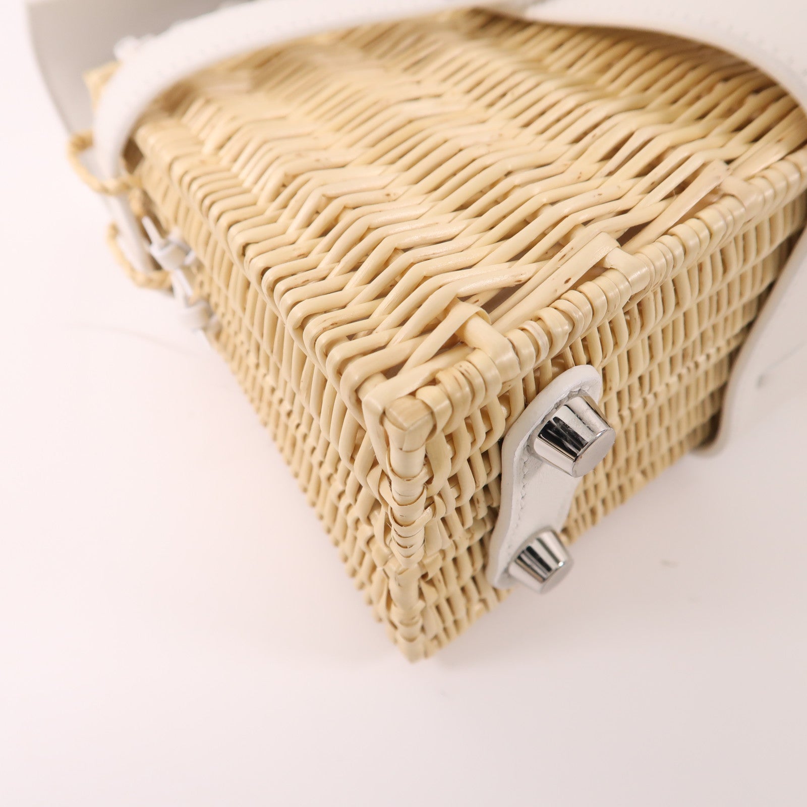 HERMES Wicker/Swift皮革Kelly Picnic Mini銀扣手挽肩背兩用袋White/Beige
