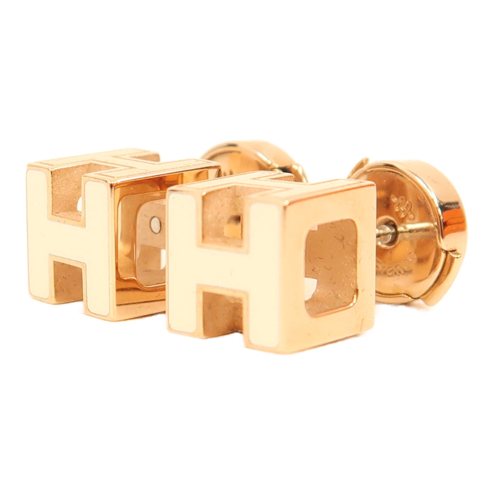 HERMES 金屬H Cube耳環白色/金色