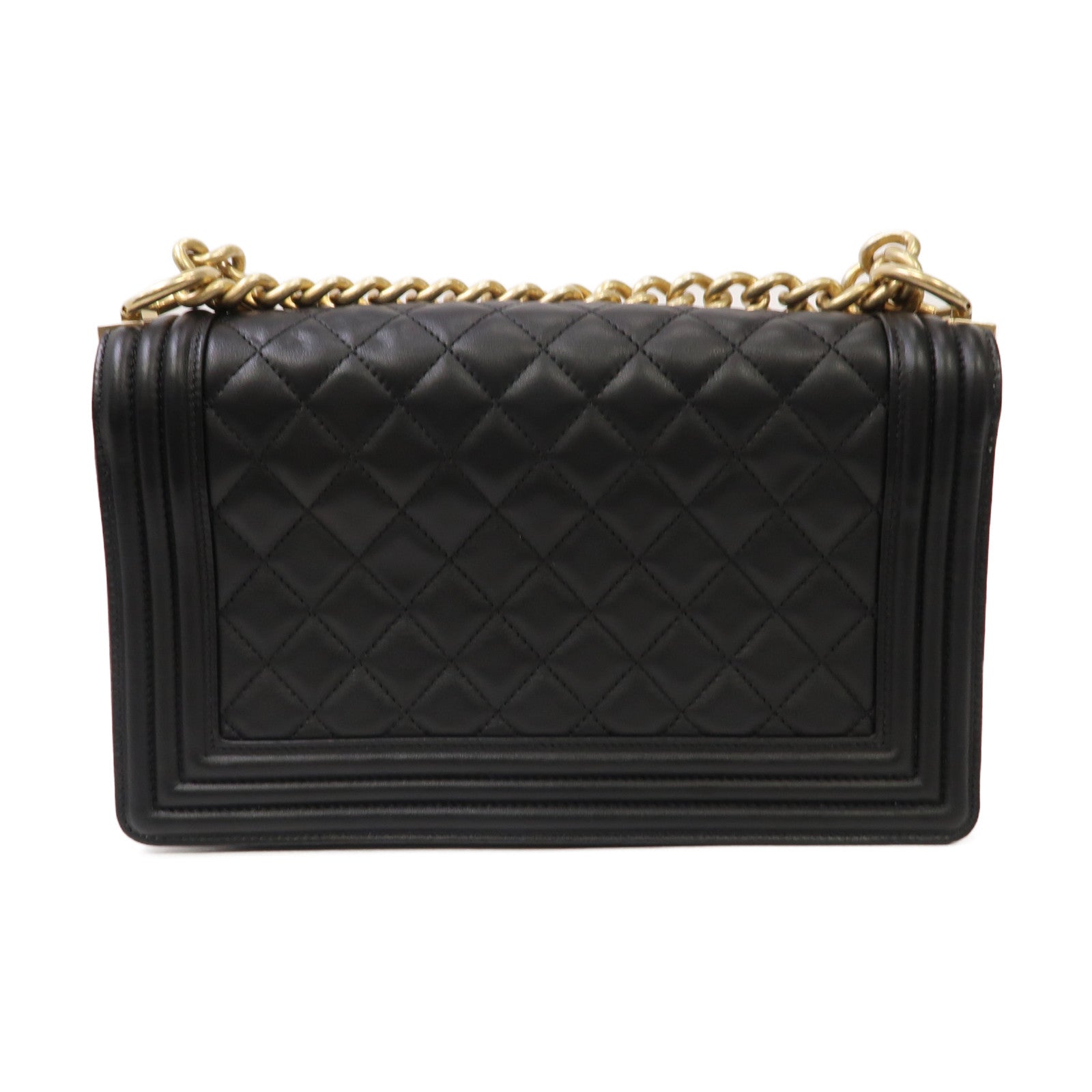 CHANEL 【激減優惠】菱格牛皮皮革Boy 25金扣鏈帶肩背袋黑色