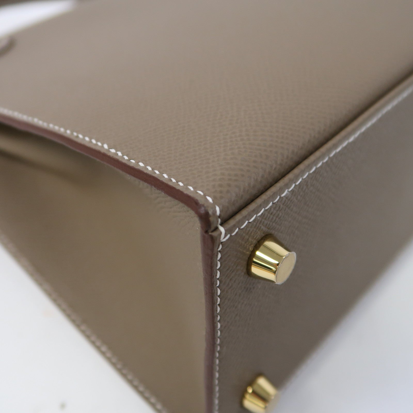 HERMES Epsom皮革Kelly 25金扣手挽肩背兩用袋大象灰色