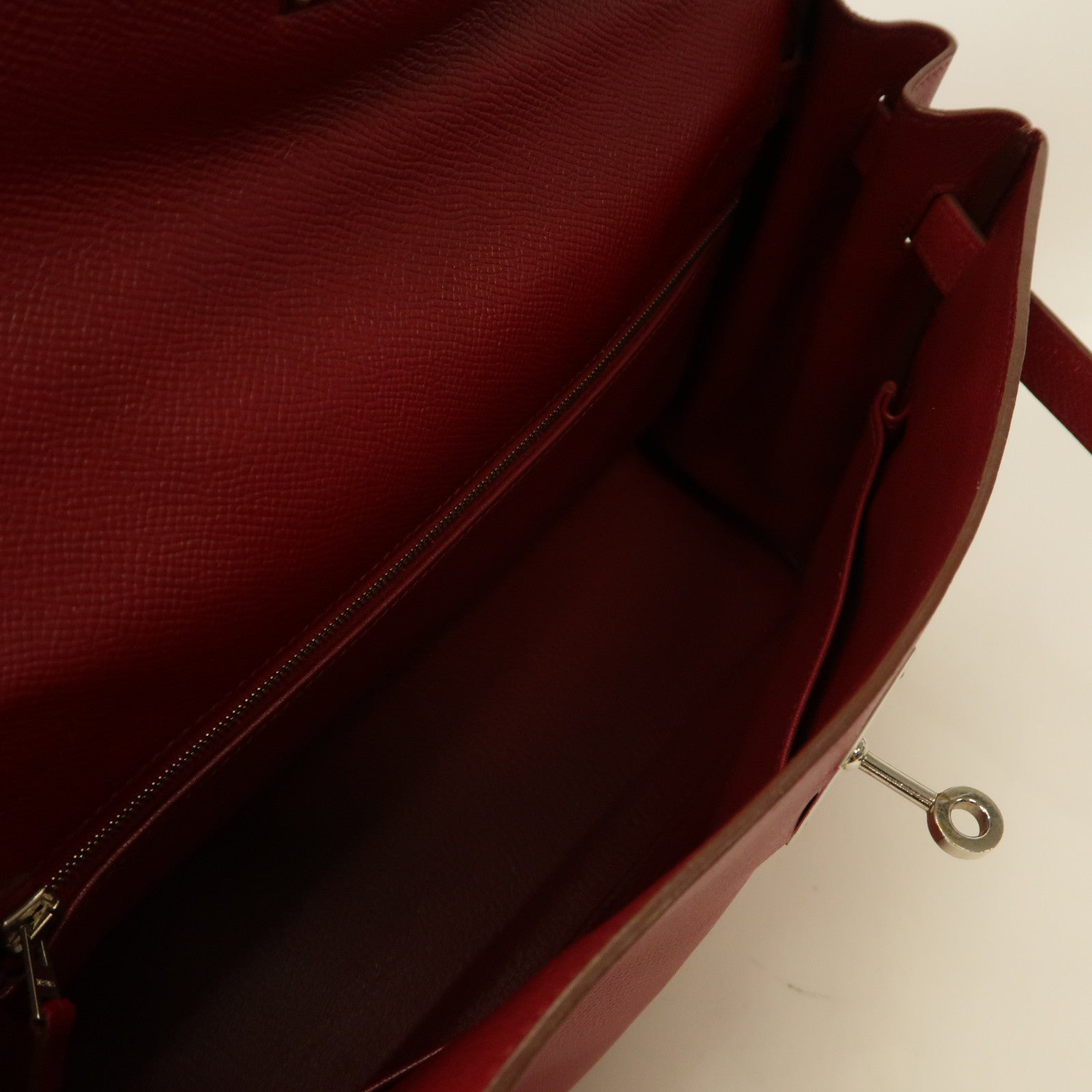HERMES 【激減優惠】Epsom皮革Kelly 32銀扣手挽肩背兩用袋Ruby/紅色