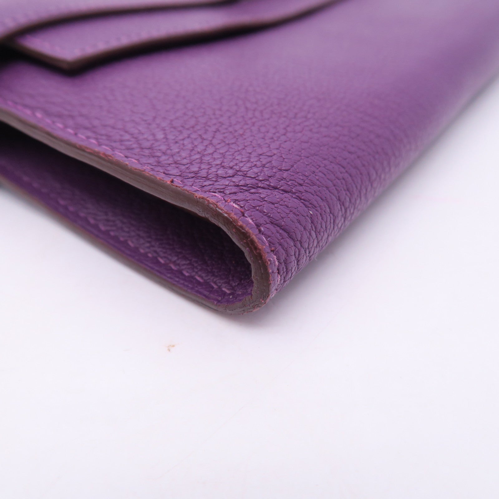 HERMES 【激減優惠】Chevre皮革Kelly Long Wallet銀扣長錢包鱷魚紫色