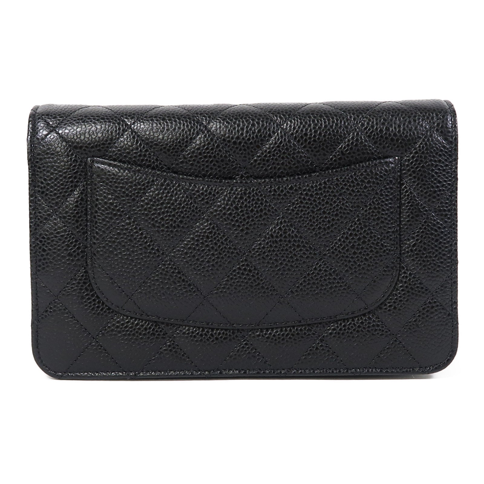 CHANEL 菱格Caviar皮革Wallet On Chain金扣鏈帶肩背袋黑色