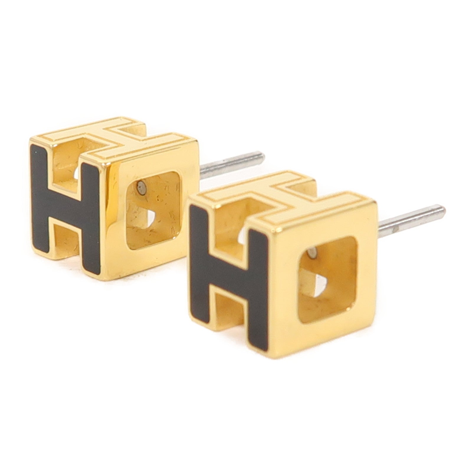 HERMES 金屬Cage D'H Earrings耳環黑色/金色