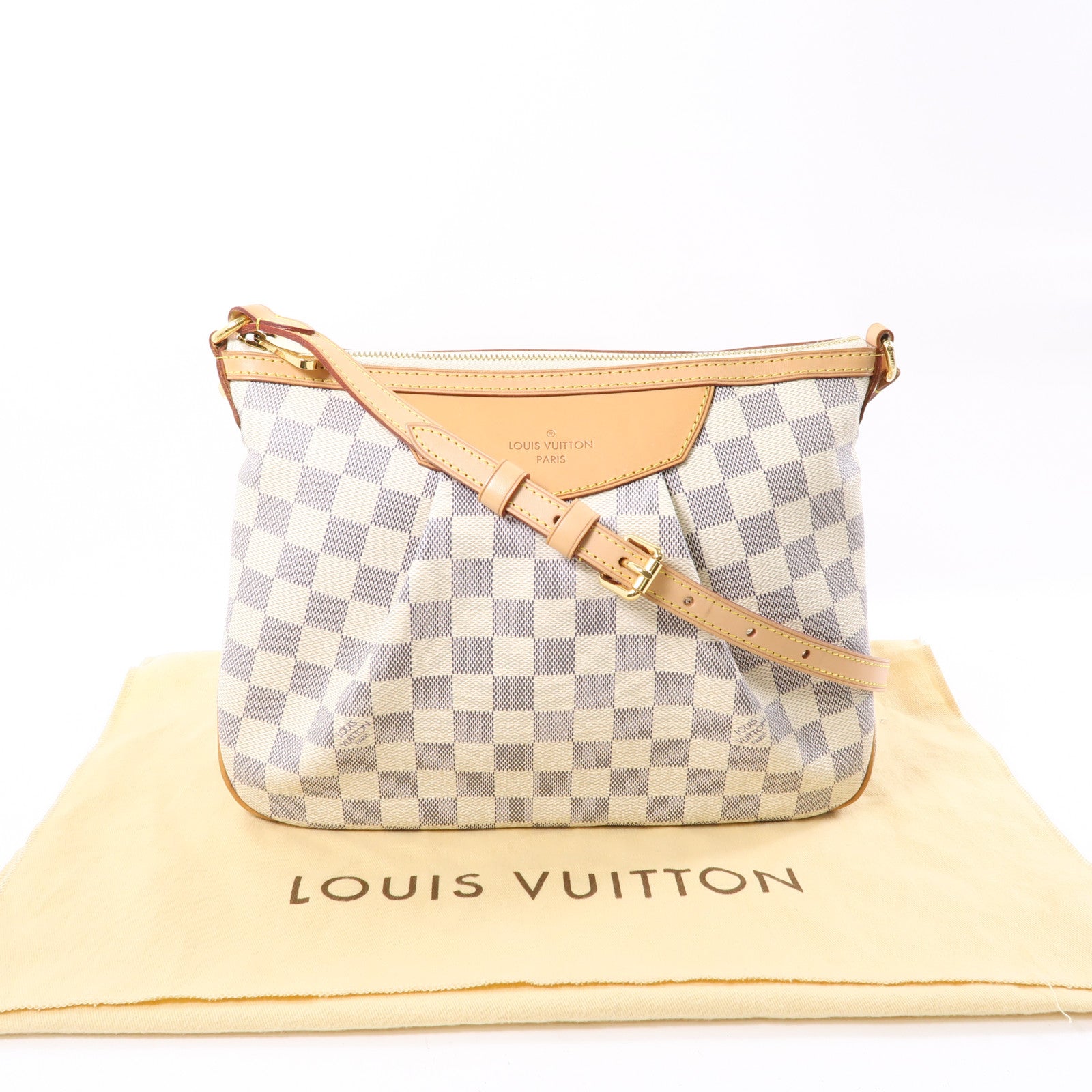 LOUIS VUITTON Damier Azur Siracusa金扣肩背袋白色