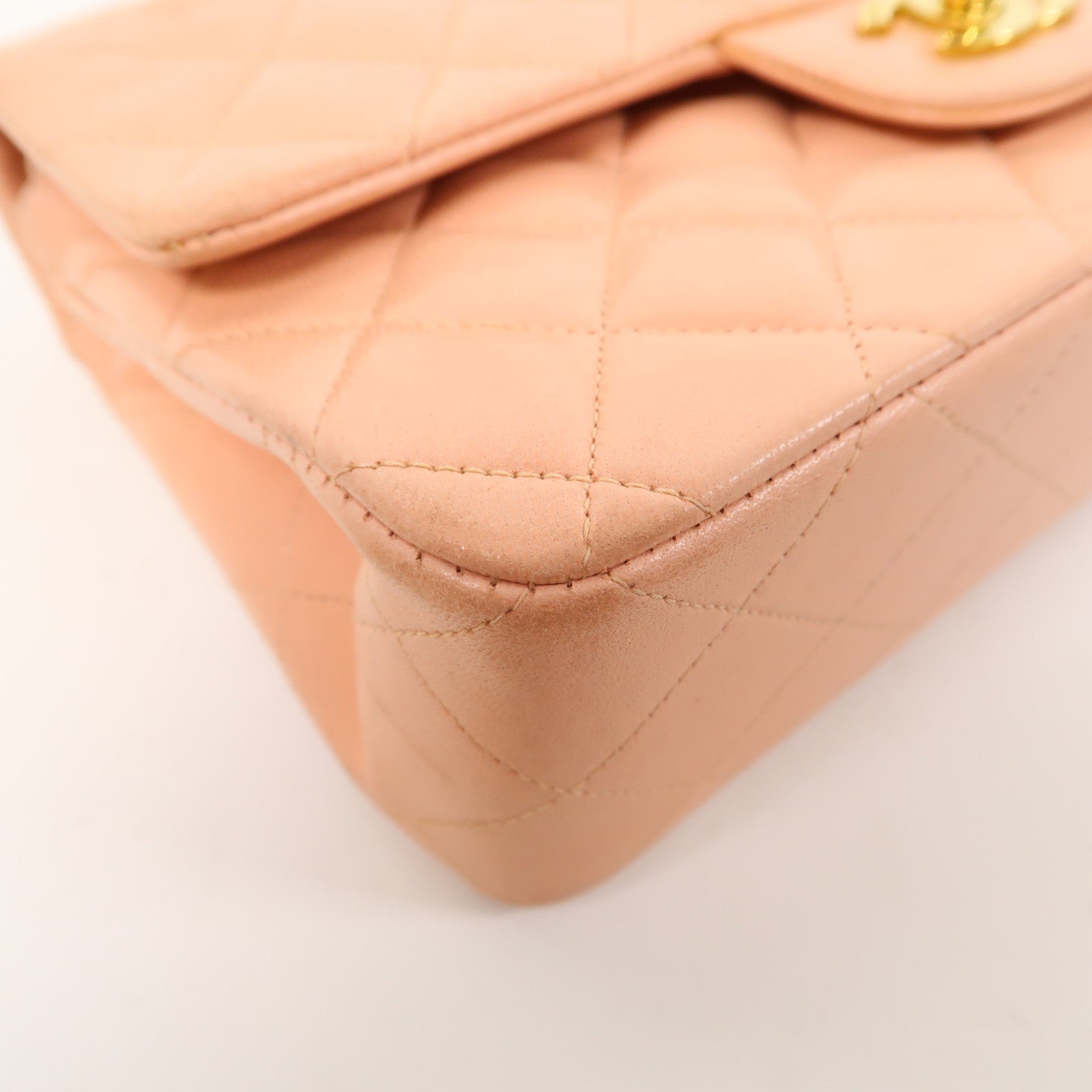CHANEL 【激減優惠】菱格羊皮皮革Chain Shoulder金扣鏈帶肩背袋粉紅色