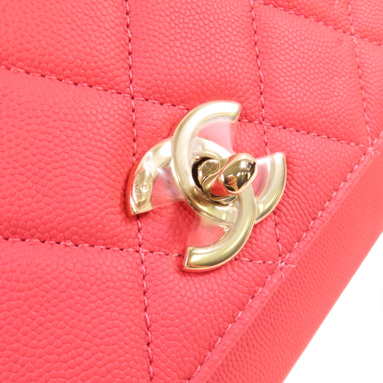 CHANEL 菱格Caviar皮革Affinity 2Way Chain Shoulder Bag金扣鏈帶手挽肩背兩用袋粉紅色