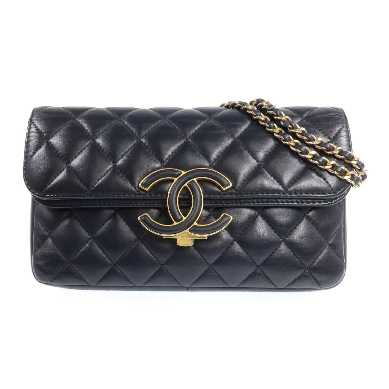 CHANEL 羊皮皮革Chain Shoulder金扣鏈帶肩背袋