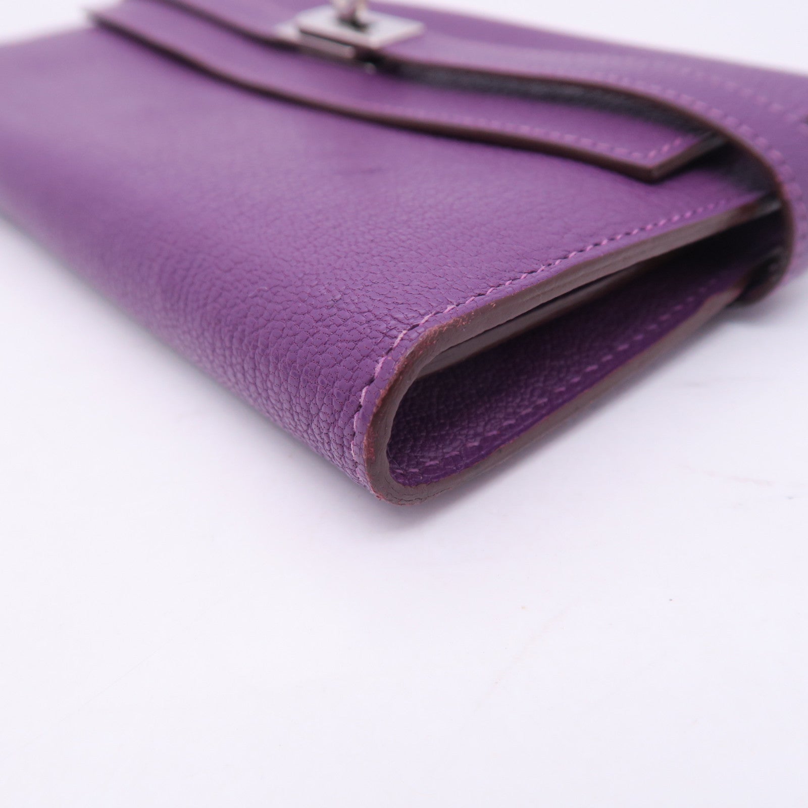 HERMES 【激減優惠】Chevre皮革Kelly Long Wallet銀扣長錢包鱷魚紫色