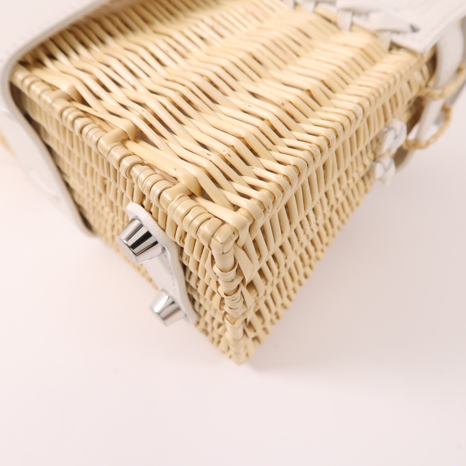 HERMES Wicker/Swift皮革Kelly Picnic Mini銀扣手挽肩背兩用袋White/Beige