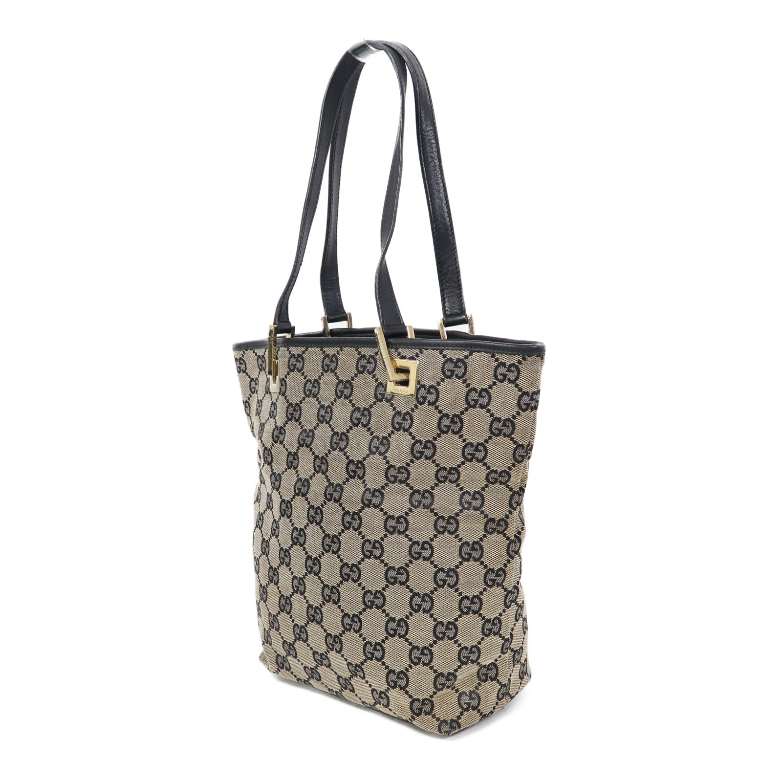 GUCCI 帆布Pochette金扣肩背袋藍色/米色