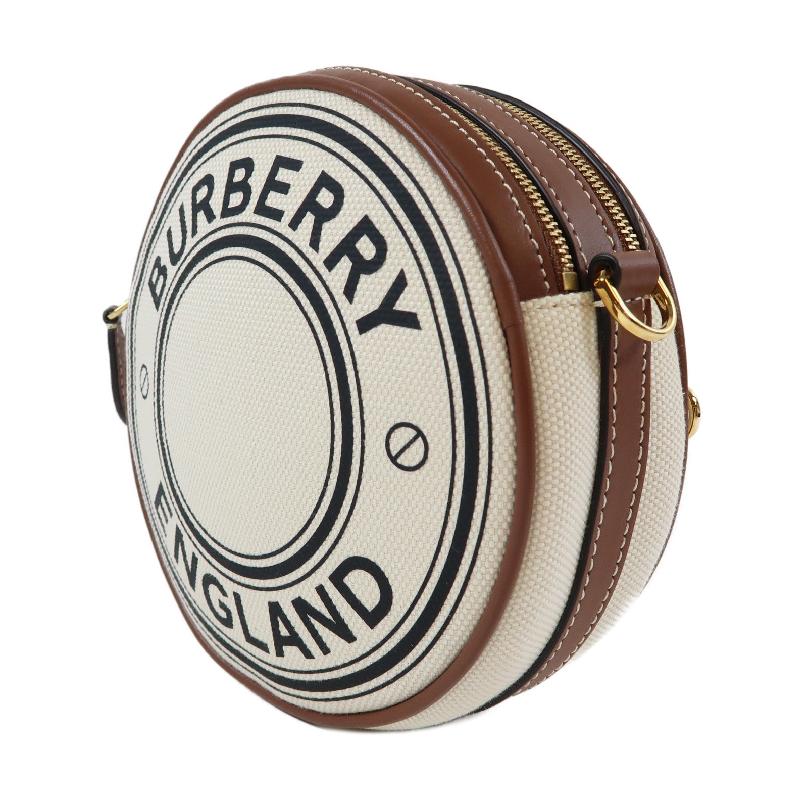 BURBERRY 牛皮皮革/帆布Louise Bag金扣肩背袋米色/啡色