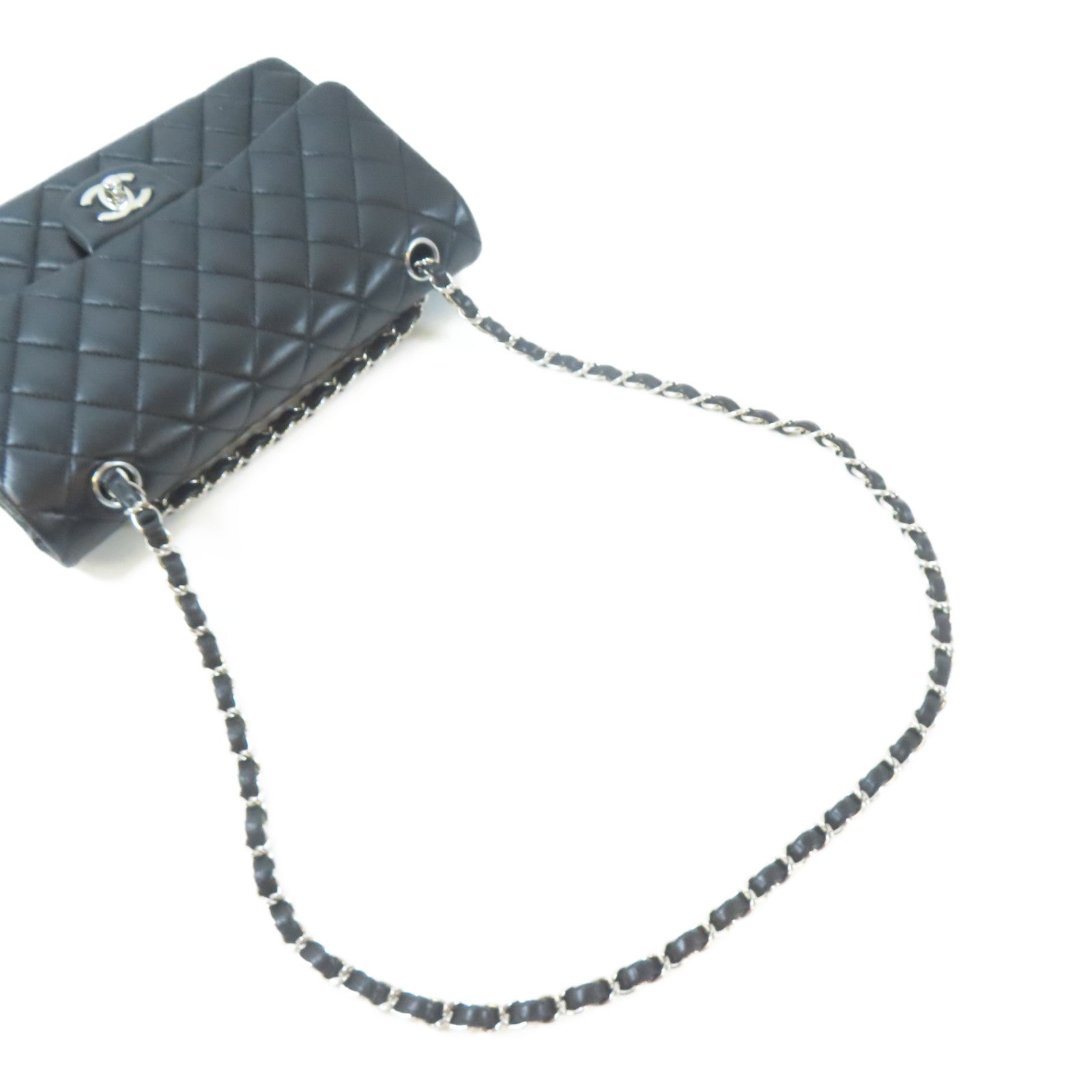 CHANEL 【激減優惠】菱格羊皮皮革Classic 25cm銀扣鏈帶肩背袋黑色