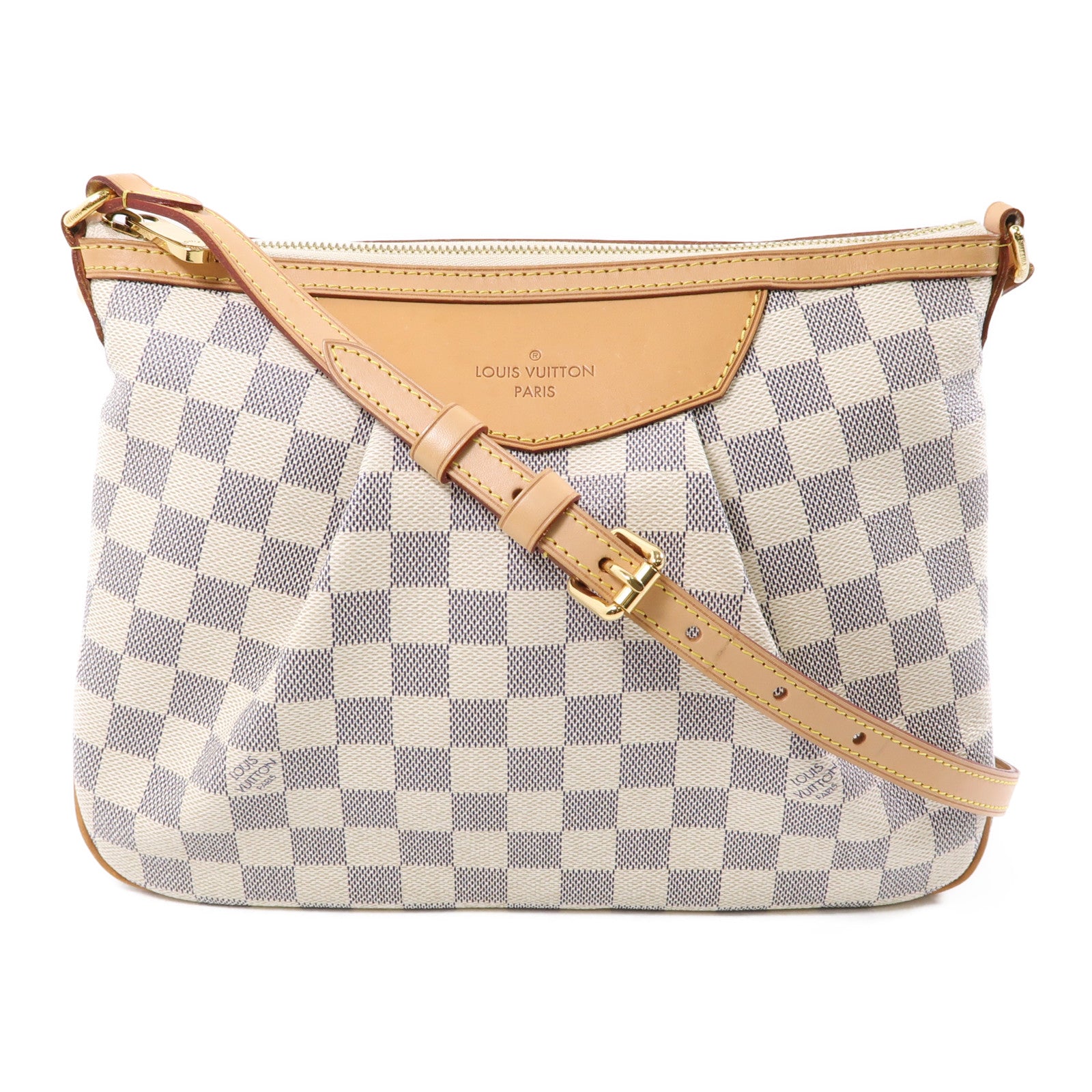 LOUIS VUITTON Damier Azur Siracusa金扣肩背袋白色