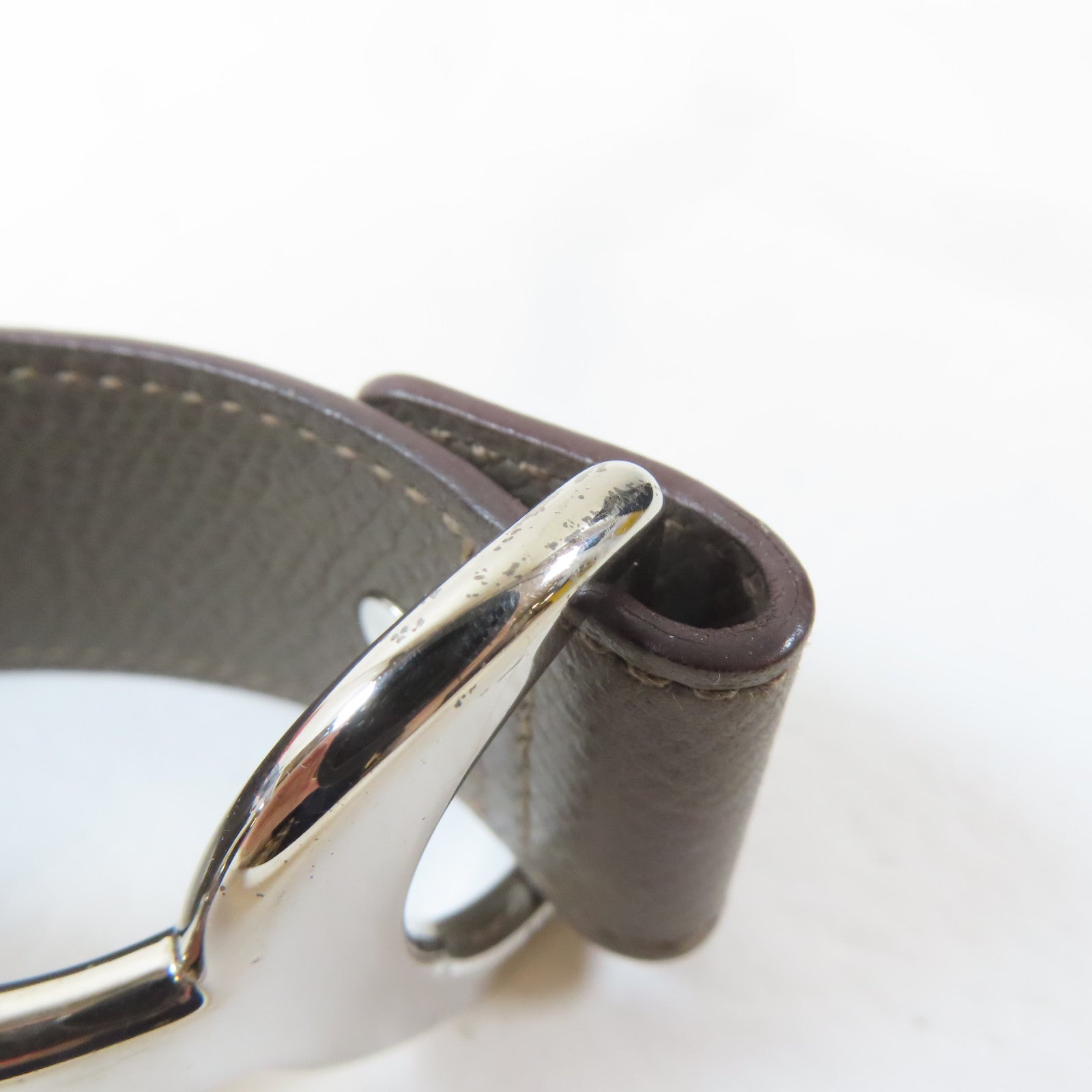HERMES 【激減優惠】Epsom皮革/金屬Pavane Bracelet銀扣手鐲Etain/錫灰色Hermes#XS/#15cm