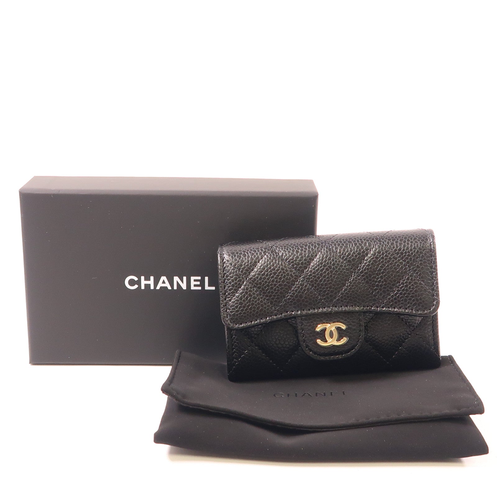 CHANEL 牛皮皮革Card Case金扣卡片套黑色