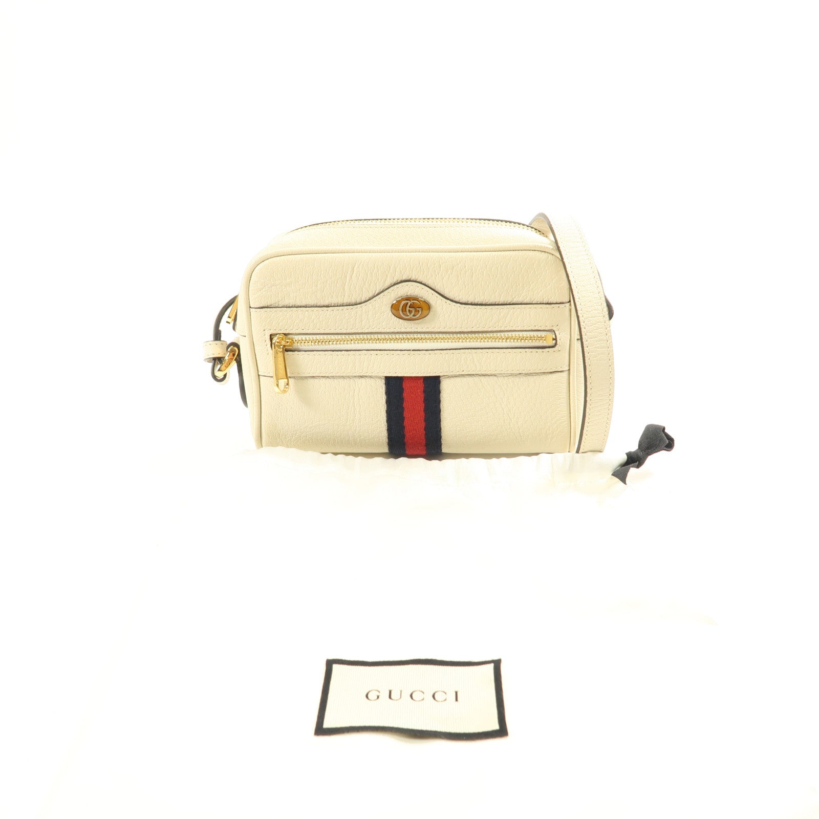 GUCCI GG GHW Ophidia Mini Shoulder Bag Calfskin Leather 517350 White