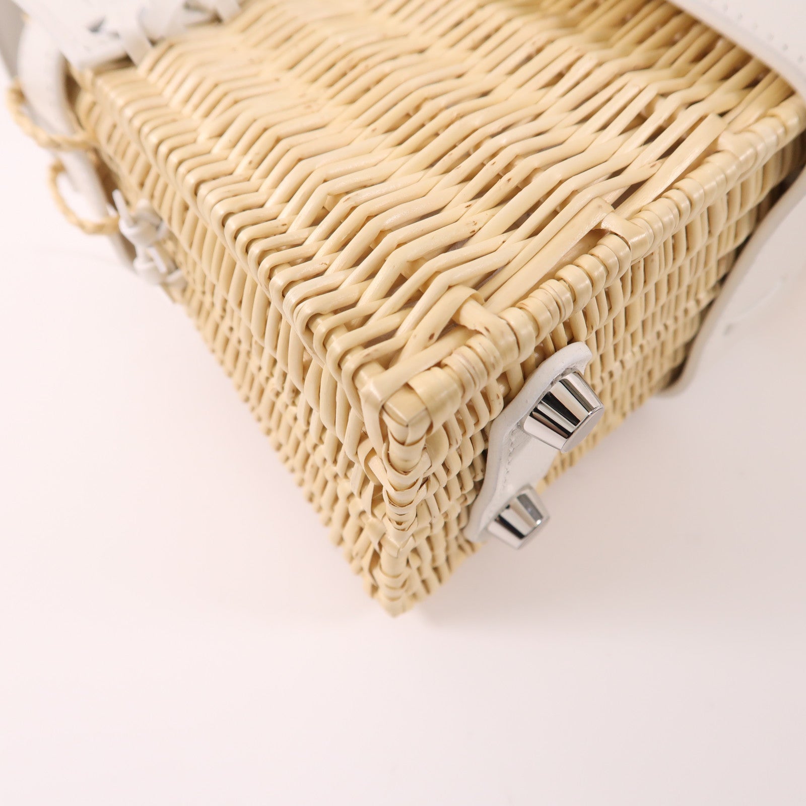 HERMES Wicker/Swift皮革Kelly Picnic Mini銀扣手挽肩背兩用袋White/Beige