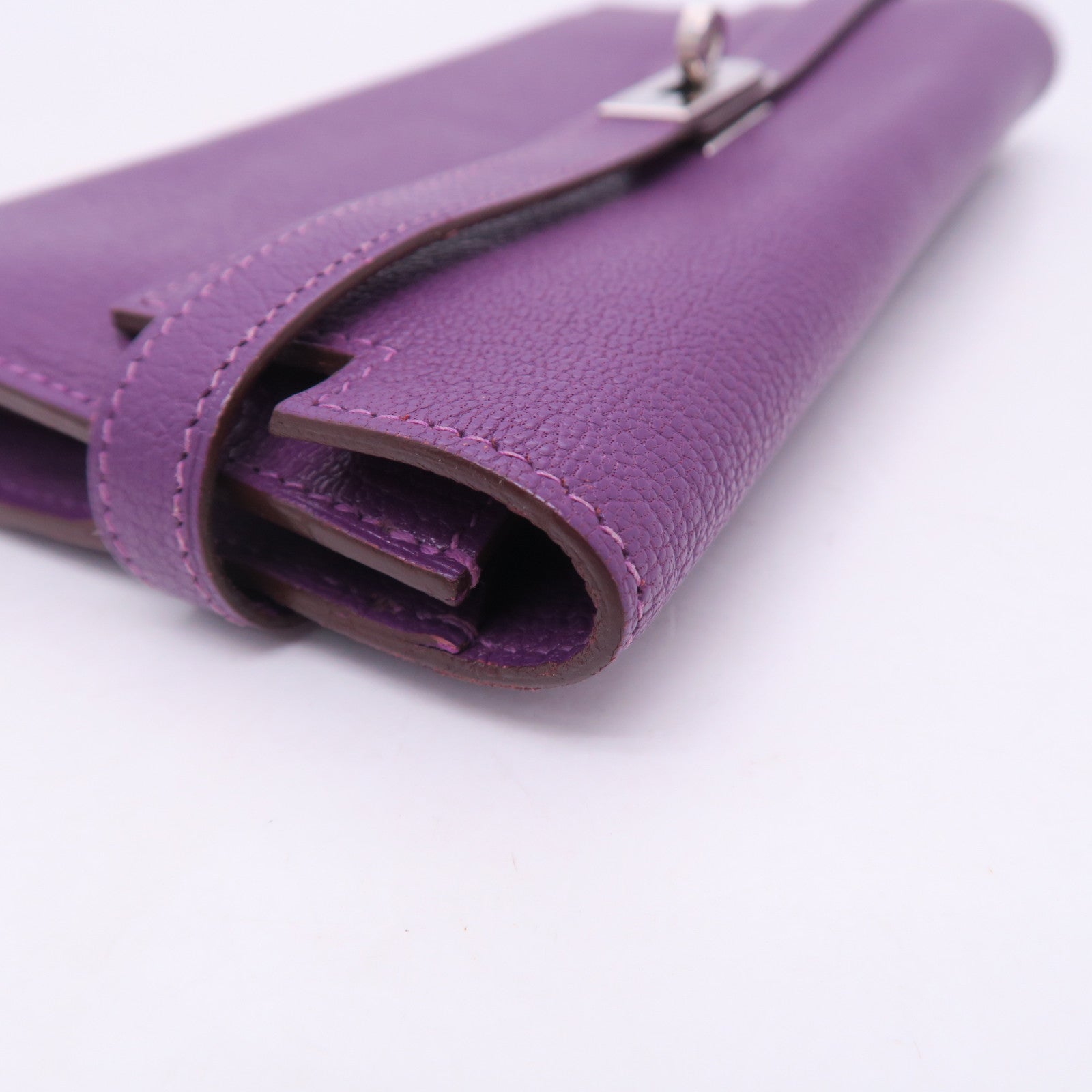 HERMES 【激減優惠】Chevre皮革Kelly Long Wallet銀扣長錢包鱷魚紫色