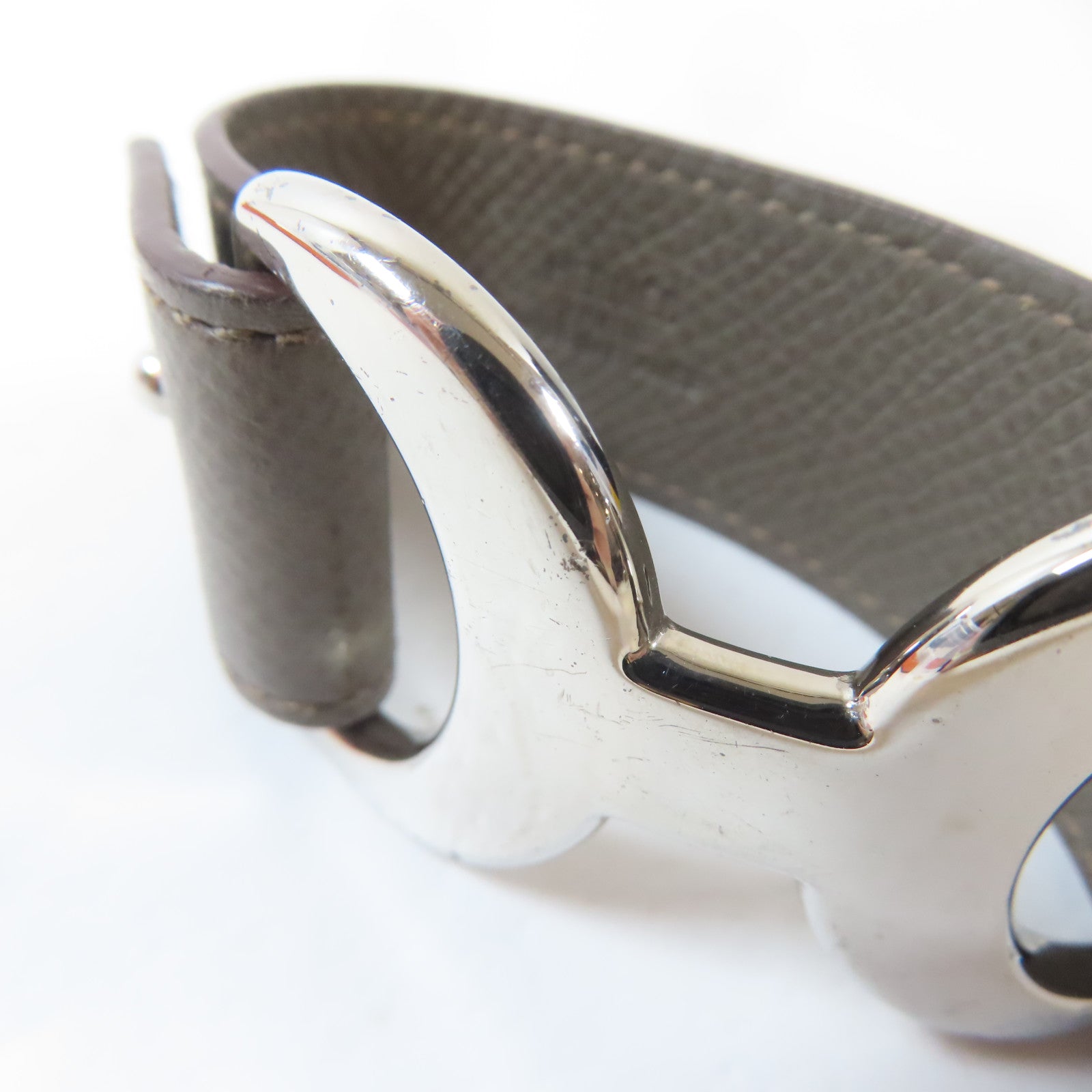 HERMES 【激減優惠】Epsom皮革/金屬Pavane Bracelet銀扣手鐲Etain/錫灰色Hermes#XS/#15cm