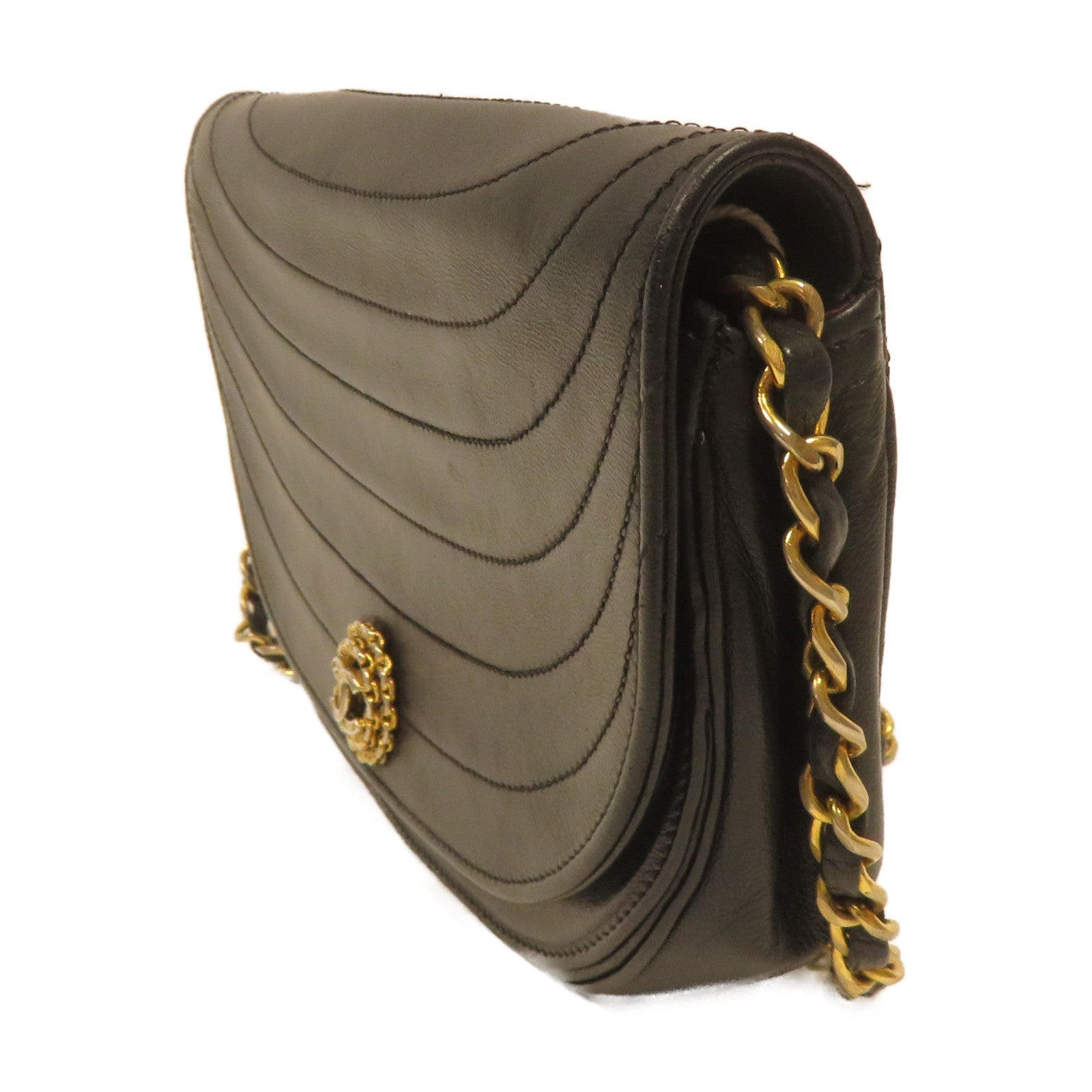 CHANEL **【激減優惠】羊皮皮革Chain Shoulder金扣鏈帶肩背袋黑色