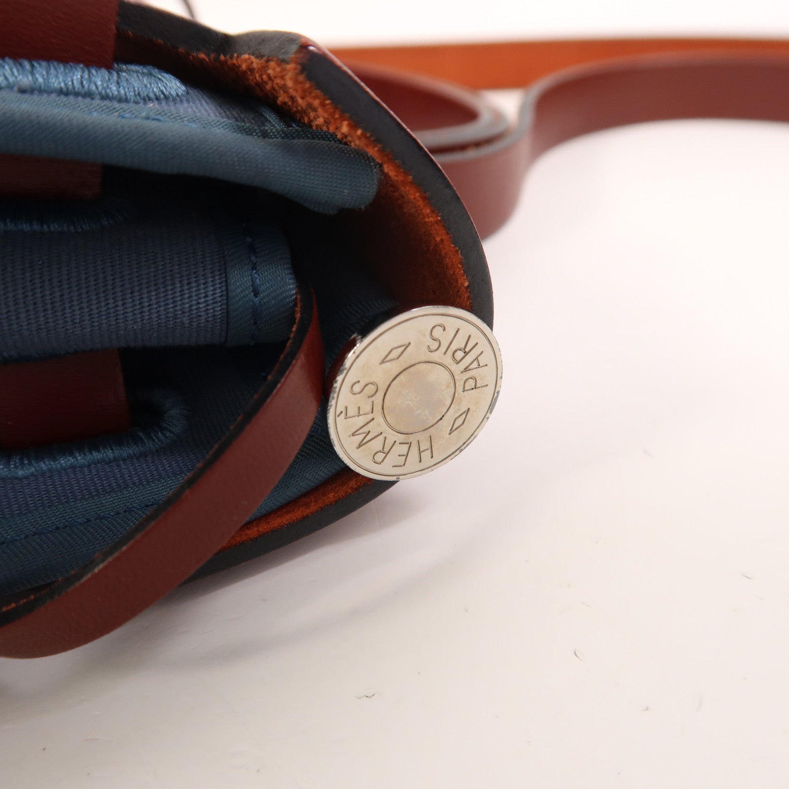 HERMES 帆布Herbag PM銀扣手挽肩背兩用袋Bleu Tempete/Rouge H