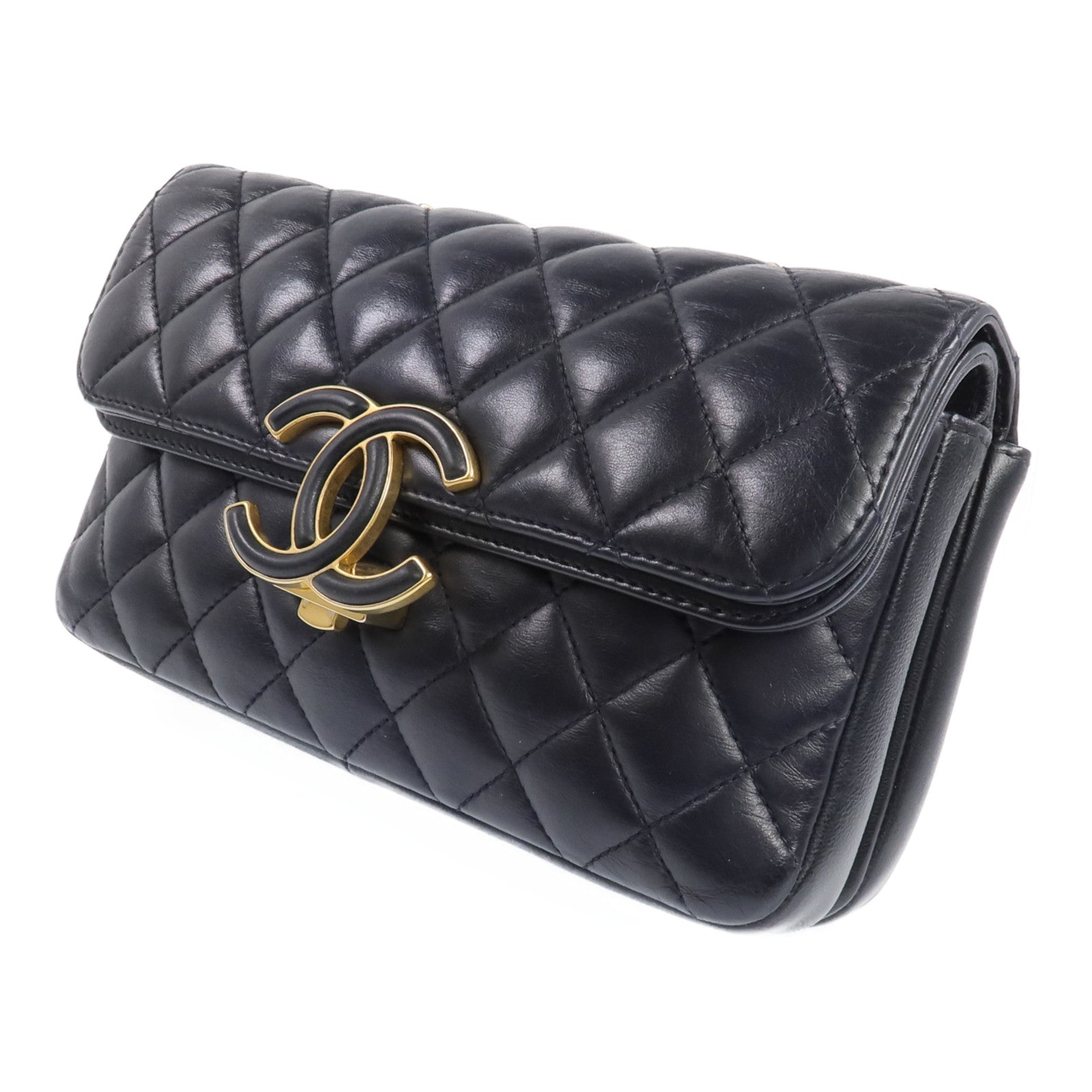 CHANEL 羊皮皮革Chain Shoulder金扣鏈帶肩背袋