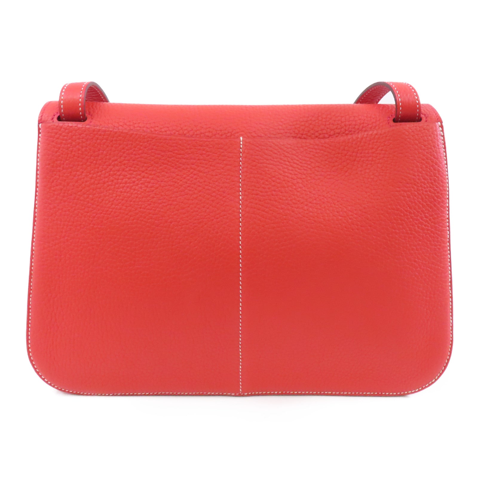 HERMES Clemence皮革Halzan 31銀扣手挽肩背兩用袋Rouge Tomate/紅色