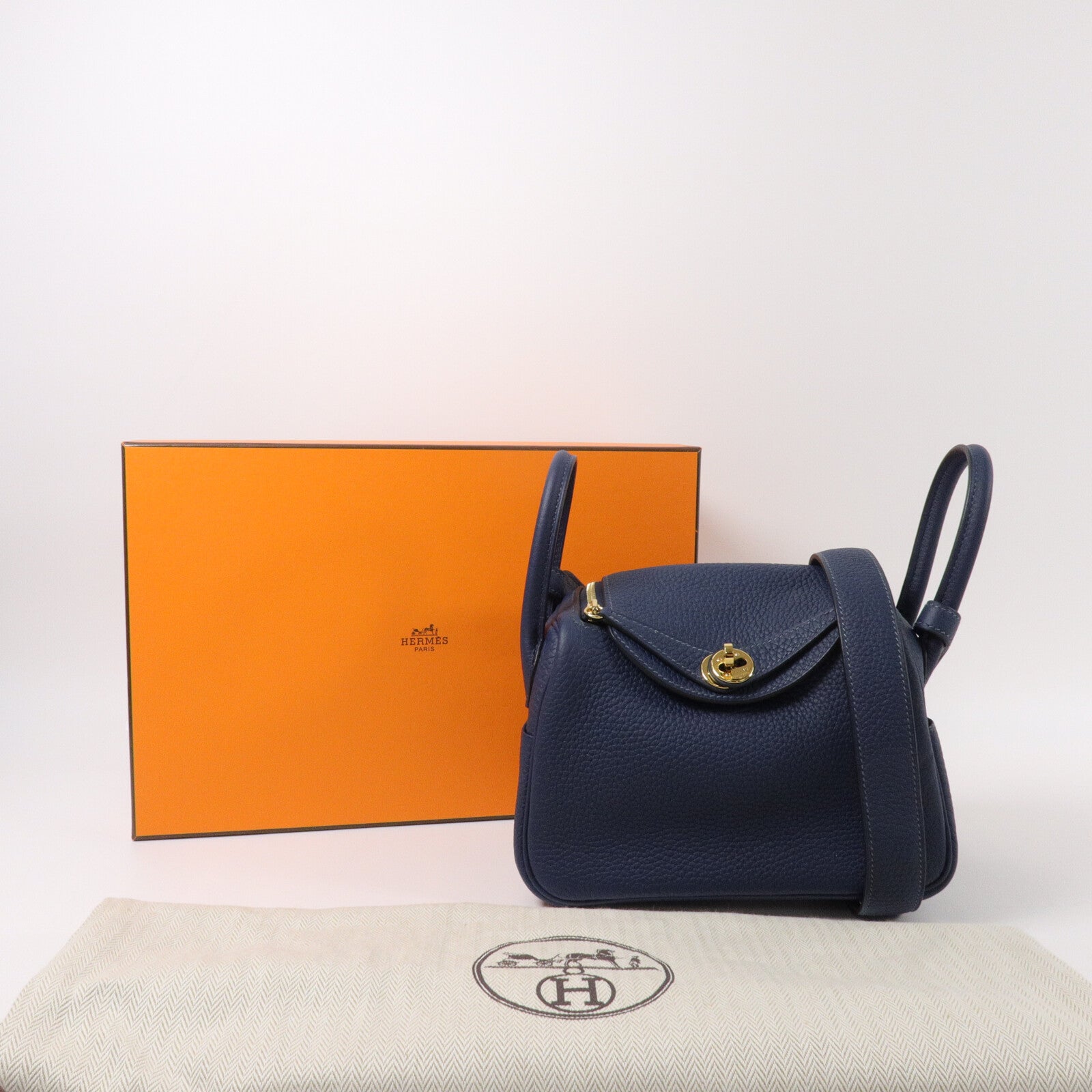 HERMES Clemence皮革Mini Lindy手挽肩背兩用袋Blue De Prusse