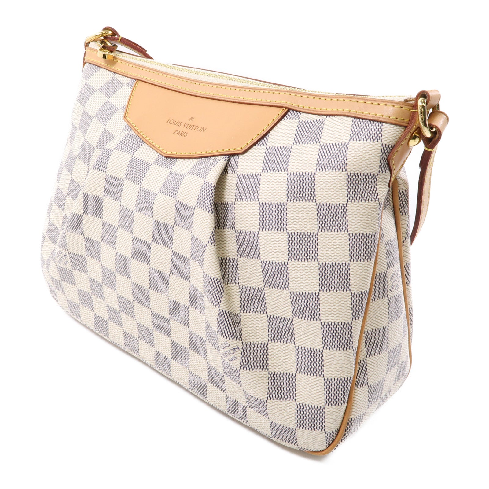 LOUIS VUITTON Damier Azur Siracusa金扣肩背袋白色