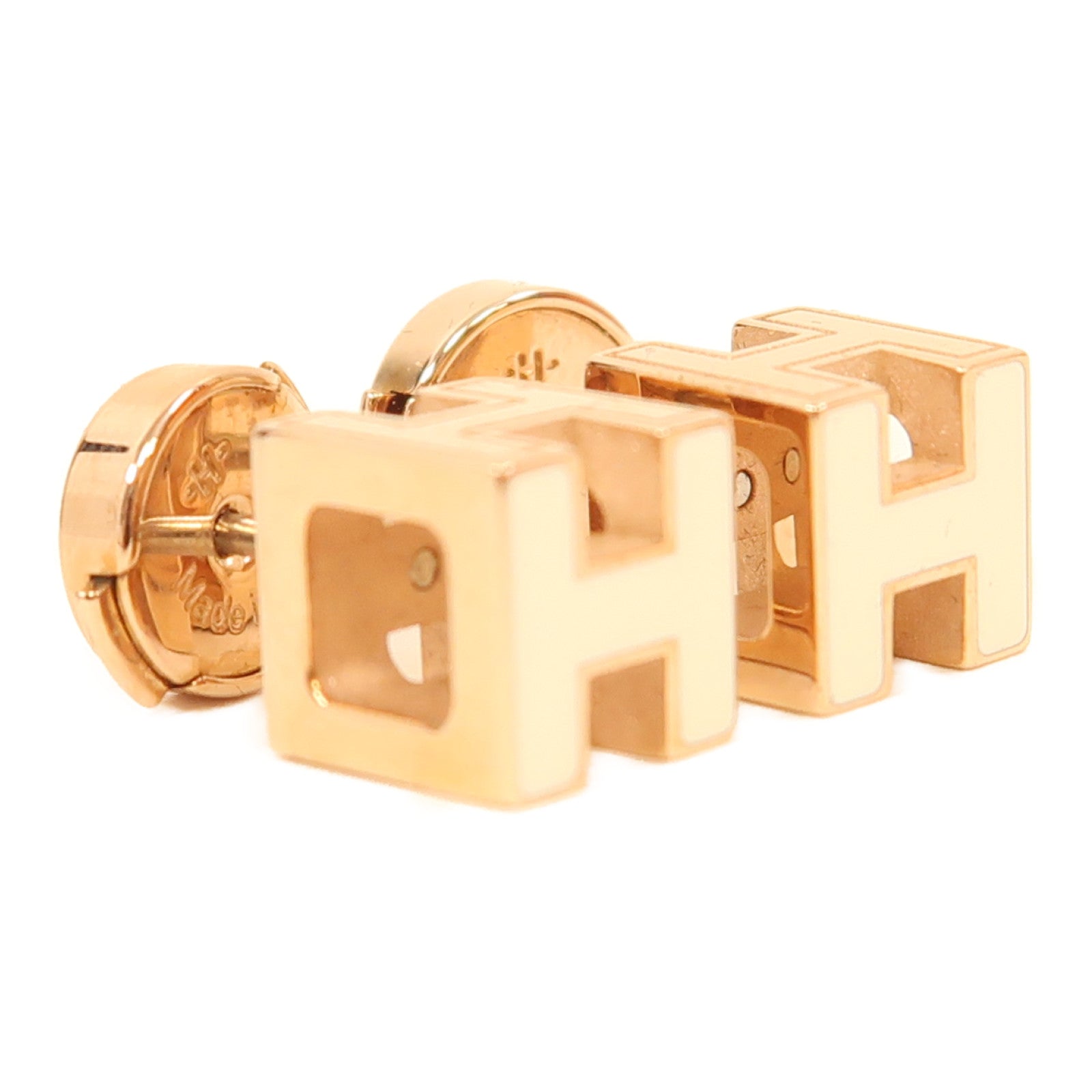 HERMES 金屬H Cube耳環白色/金色