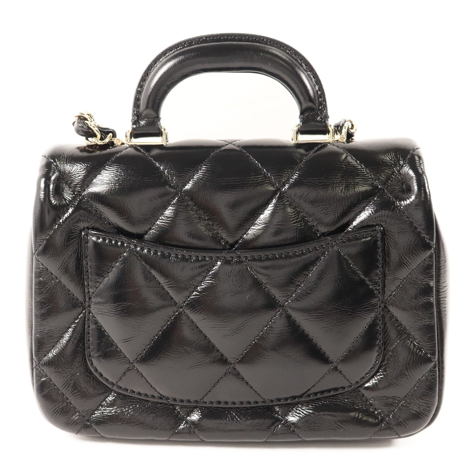 CHANEL 牛皮皮革Mini Flap With Handle金扣鏈帶手挽肩背兩用袋