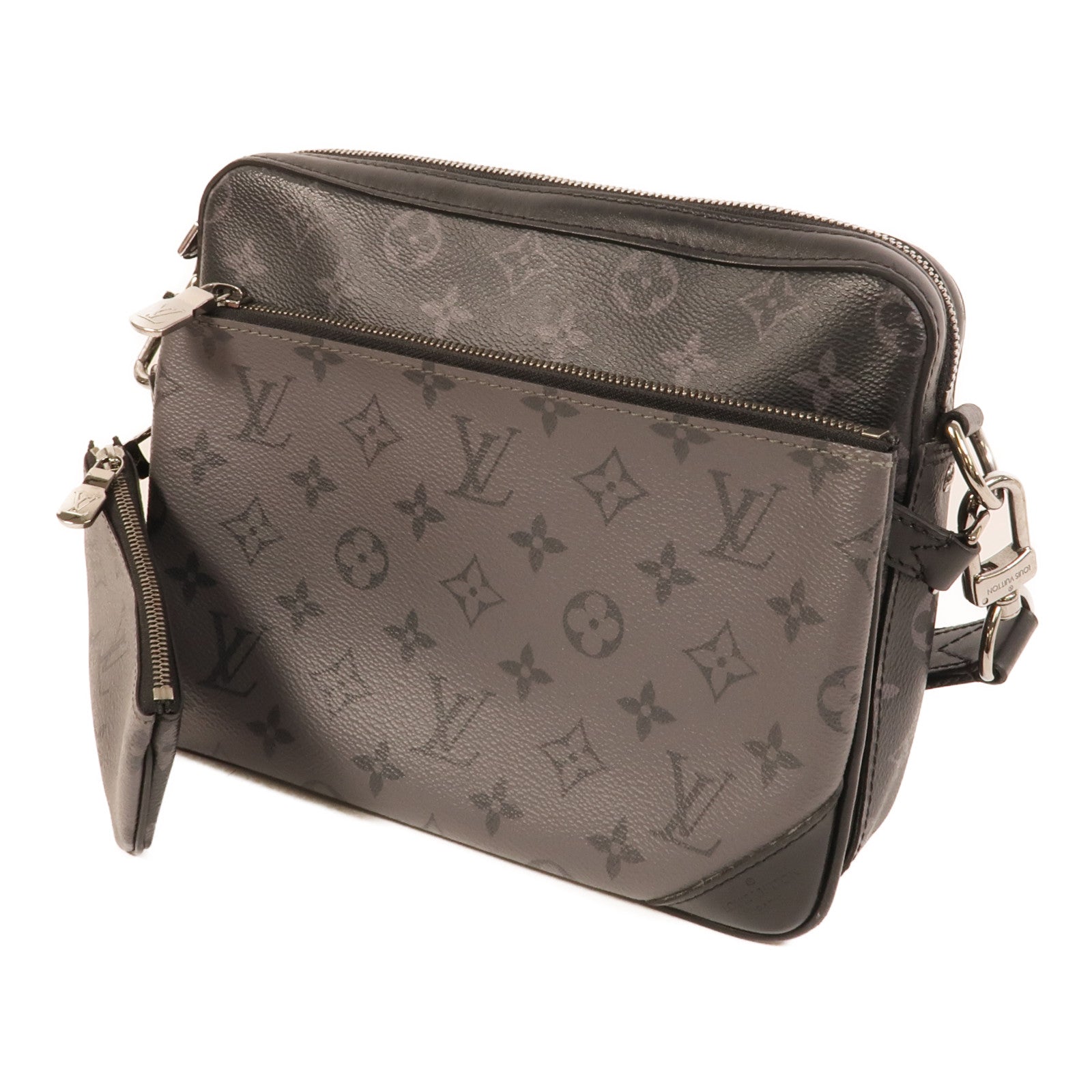 LOUIS VUITTON Monogram Eclipse Reverse Trio Messenger銀扣肩背袋灰色