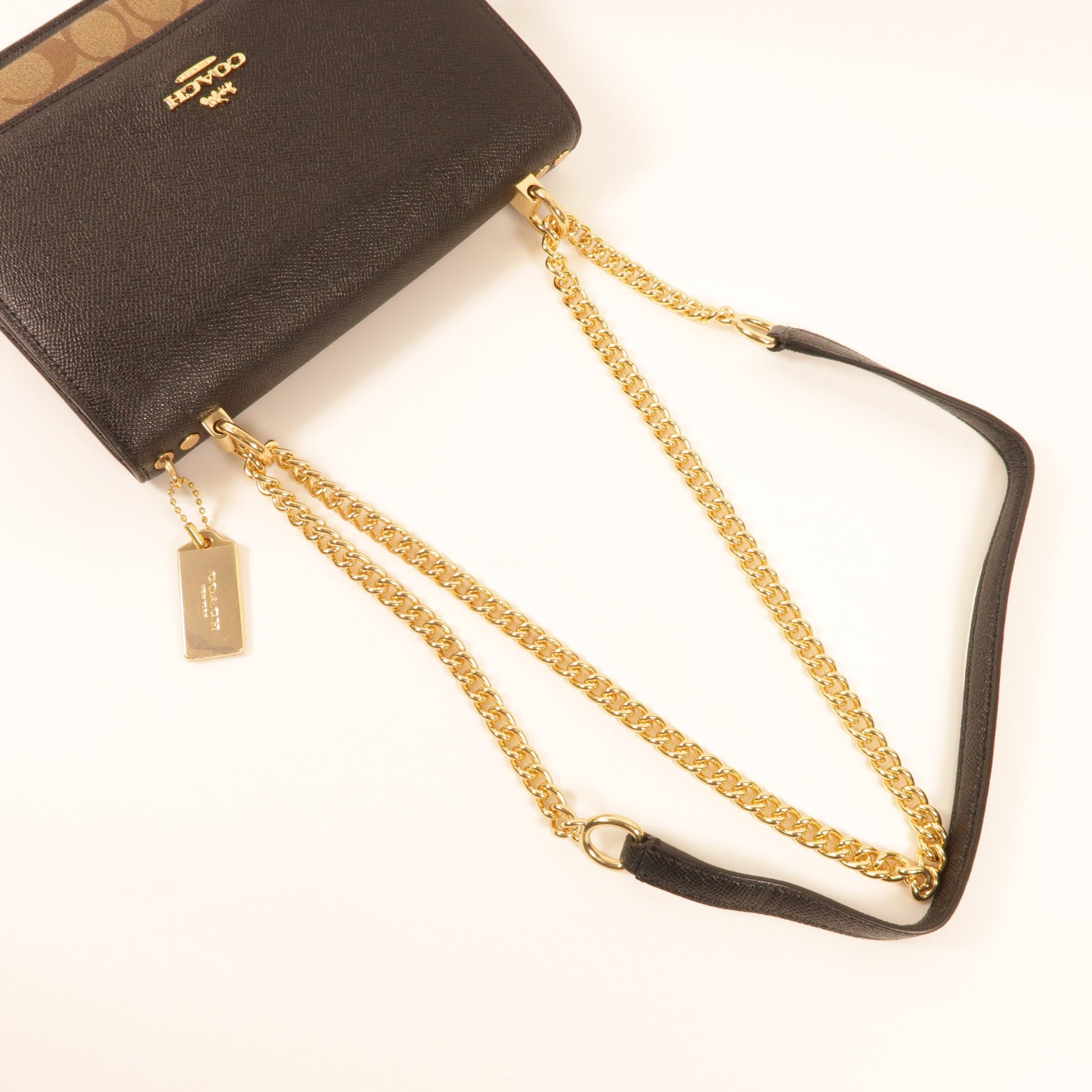 COACH 塗層帆布Chain Shoulder金扣鏈帶肩背袋