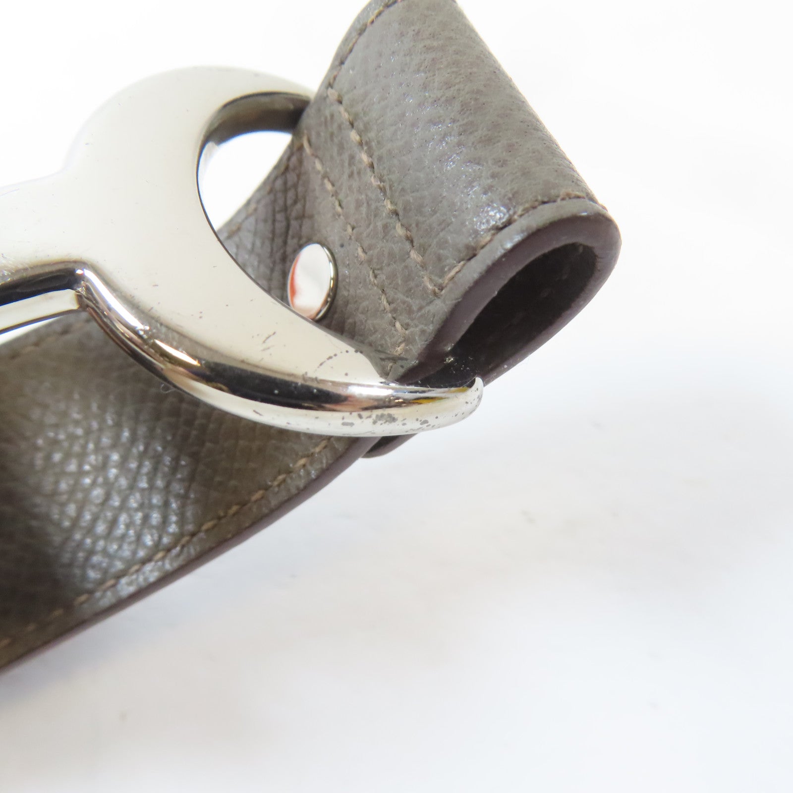 HERMES 【激減優惠】Epsom皮革/金屬Pavane Bracelet銀扣手鐲Etain/錫灰色Hermes#XS/#15cm