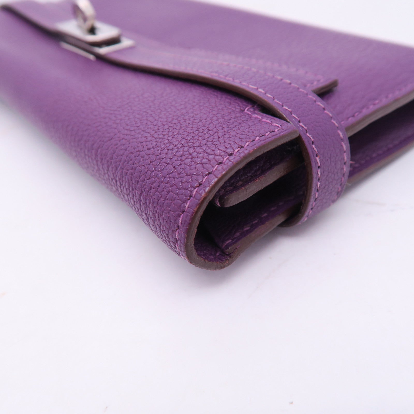 HERMES 【激減優惠】Chevre皮革Kelly Long Wallet銀扣長錢包鱷魚紫色