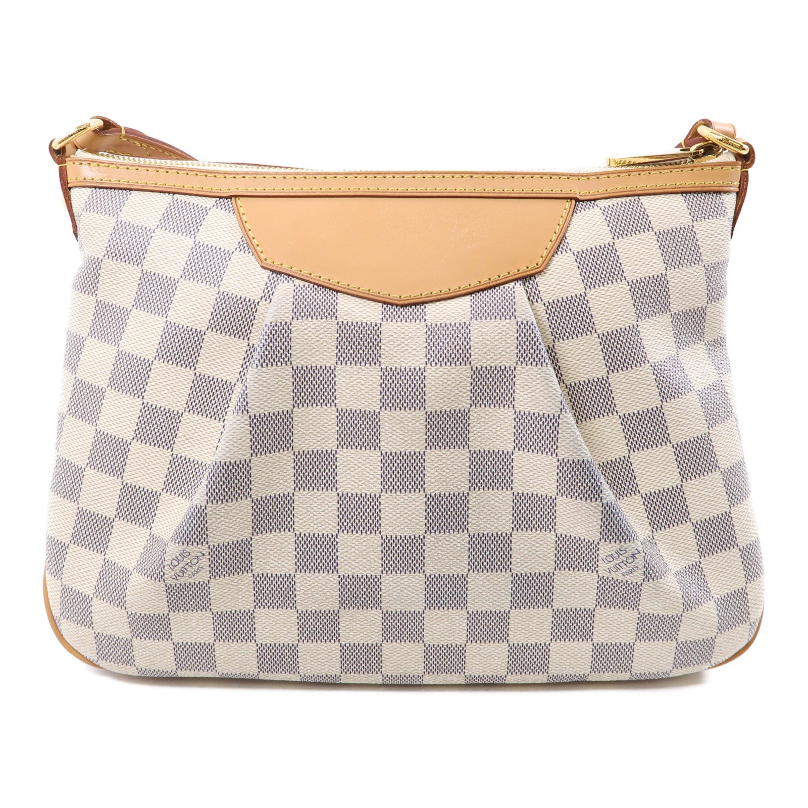 LOUIS VUITTON Damier Azur Siracusa金扣肩背袋白色